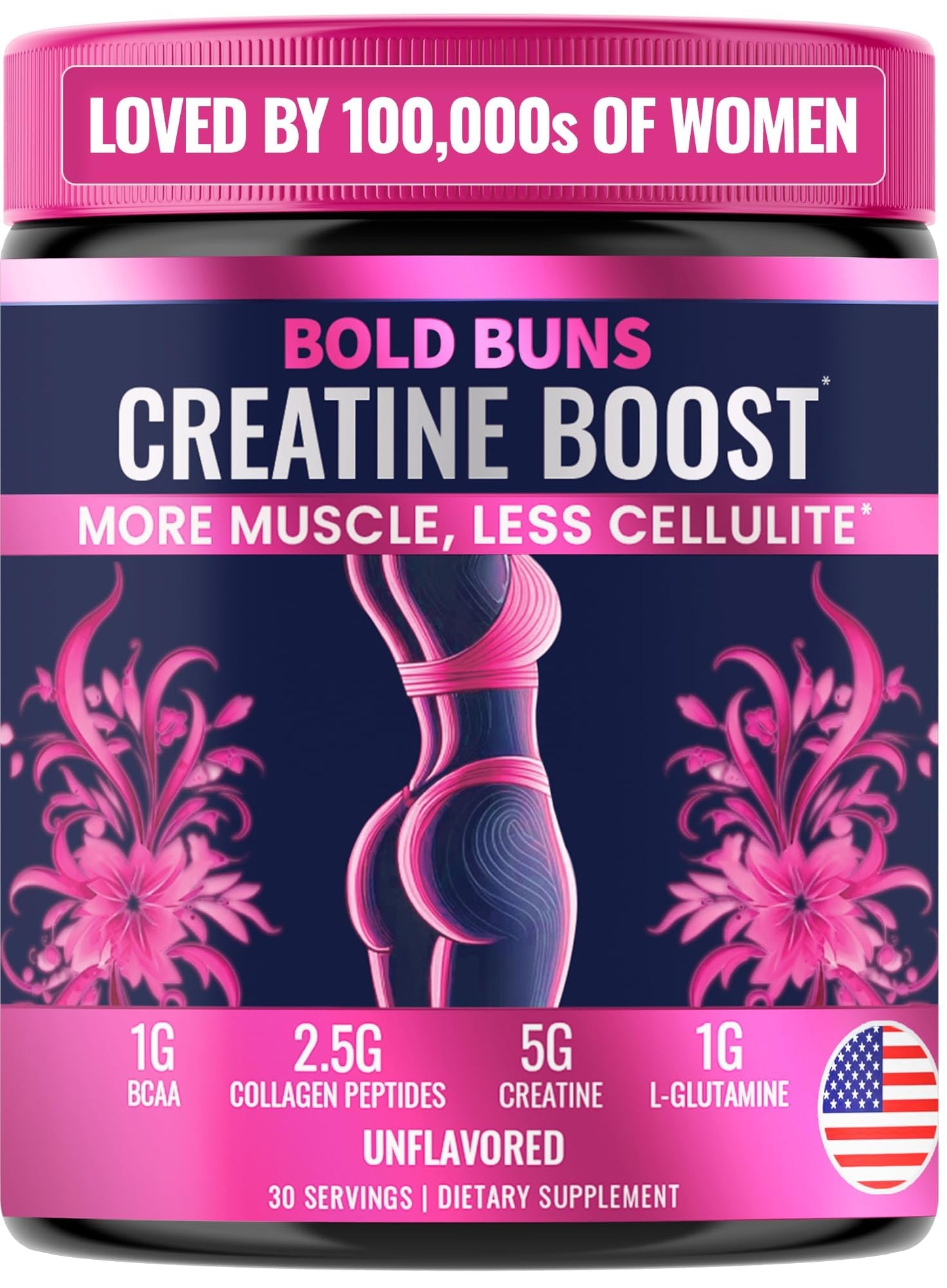 Bold Buns Creatine for Women – Supplement with Collagen & BCAA Powder, 12.7 Ounce