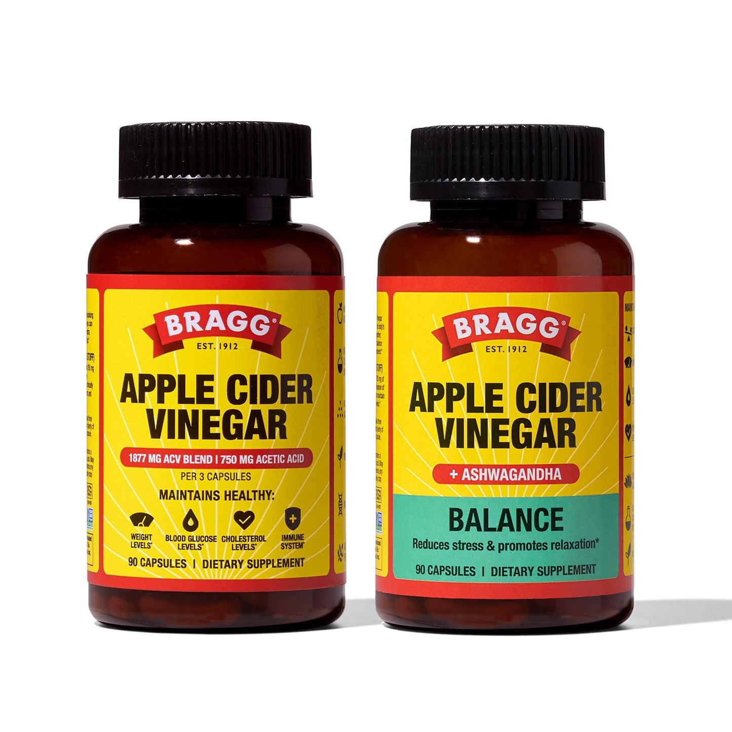 Bragg Apple Cider Vinegar Capsules with Vitamin D, Zinc, and Ashwagandha, 180 Capsules