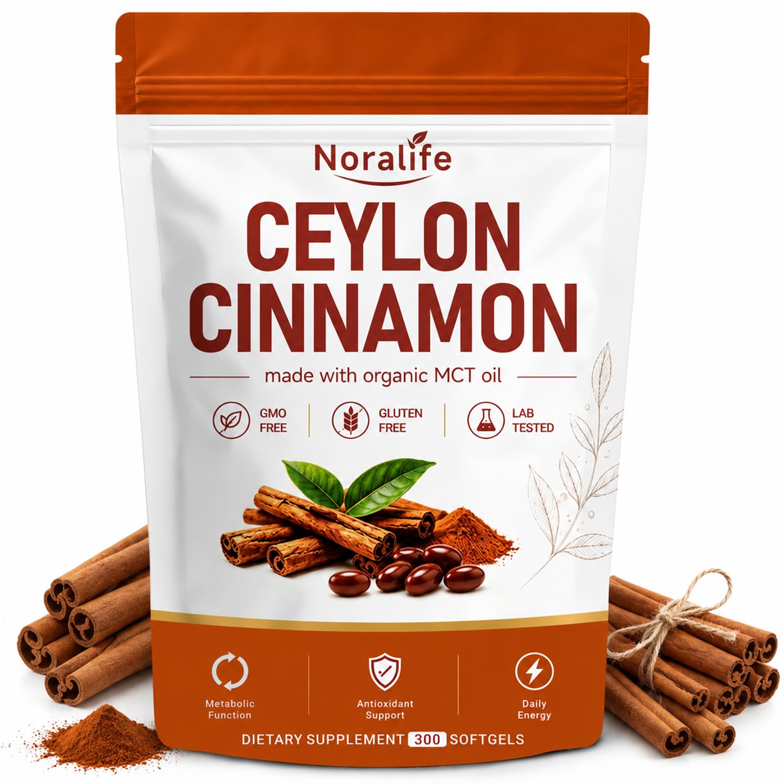 TVBZPN Noralife Ceylon Cinnamon with MCT Oil, 300 Capsules