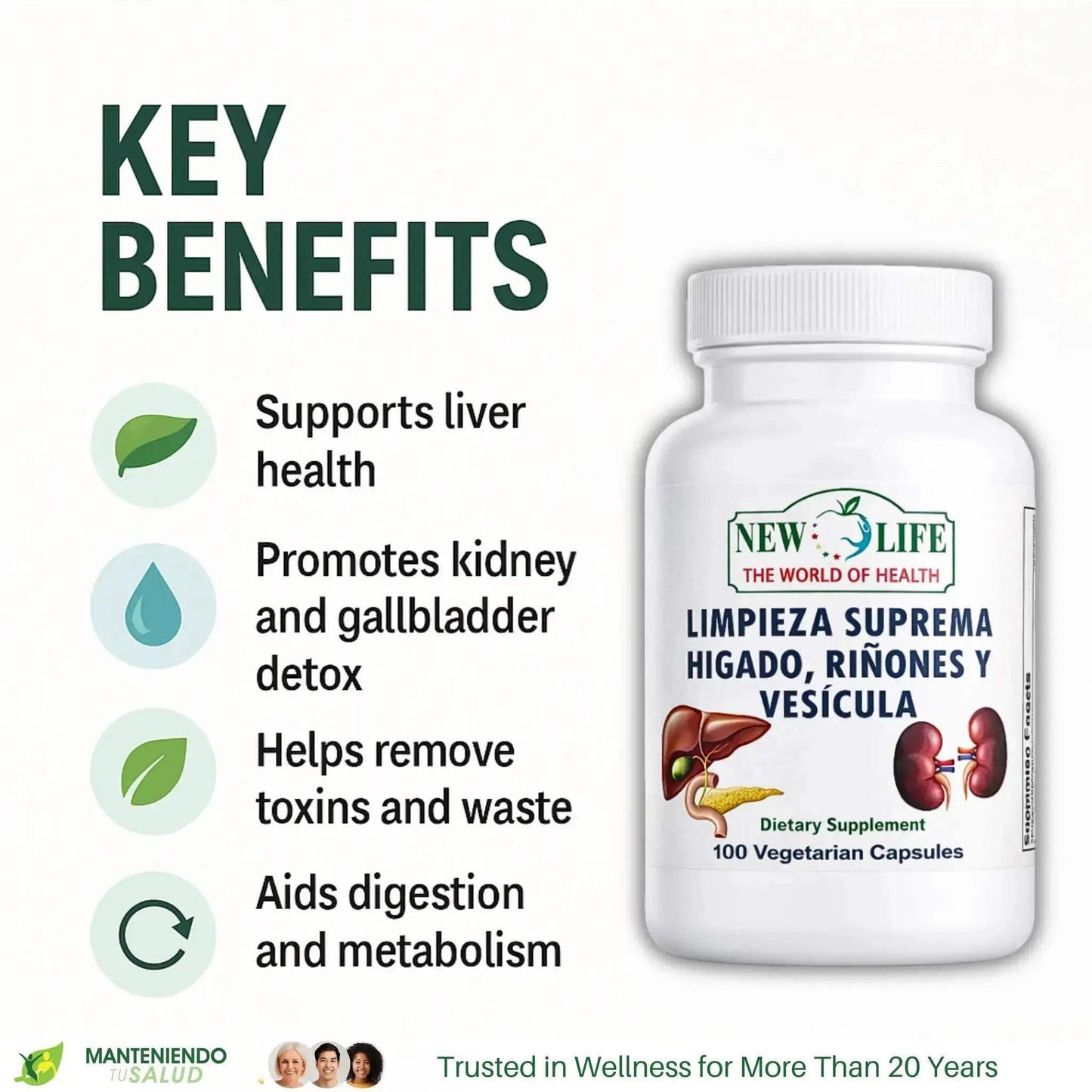 Manteniendo Tu Salud New Life Supreme Liver Cleanse with Dandelion Root and Milk Thistle Extract, Capsules, 100