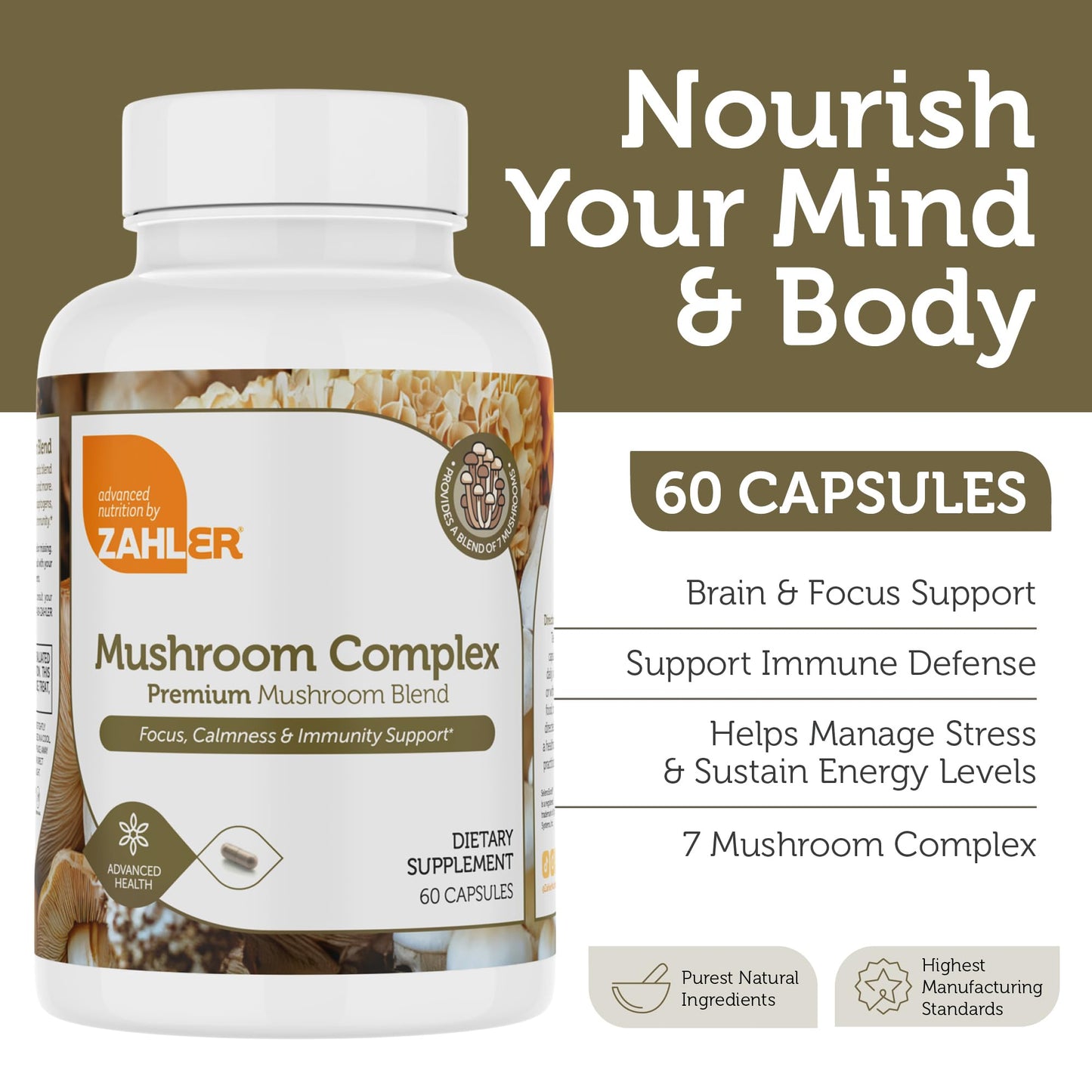 Zahler Mushroom Complex Premium Mushroom Blend, Focus, Calmness & Immunity Support, 60 Capsules