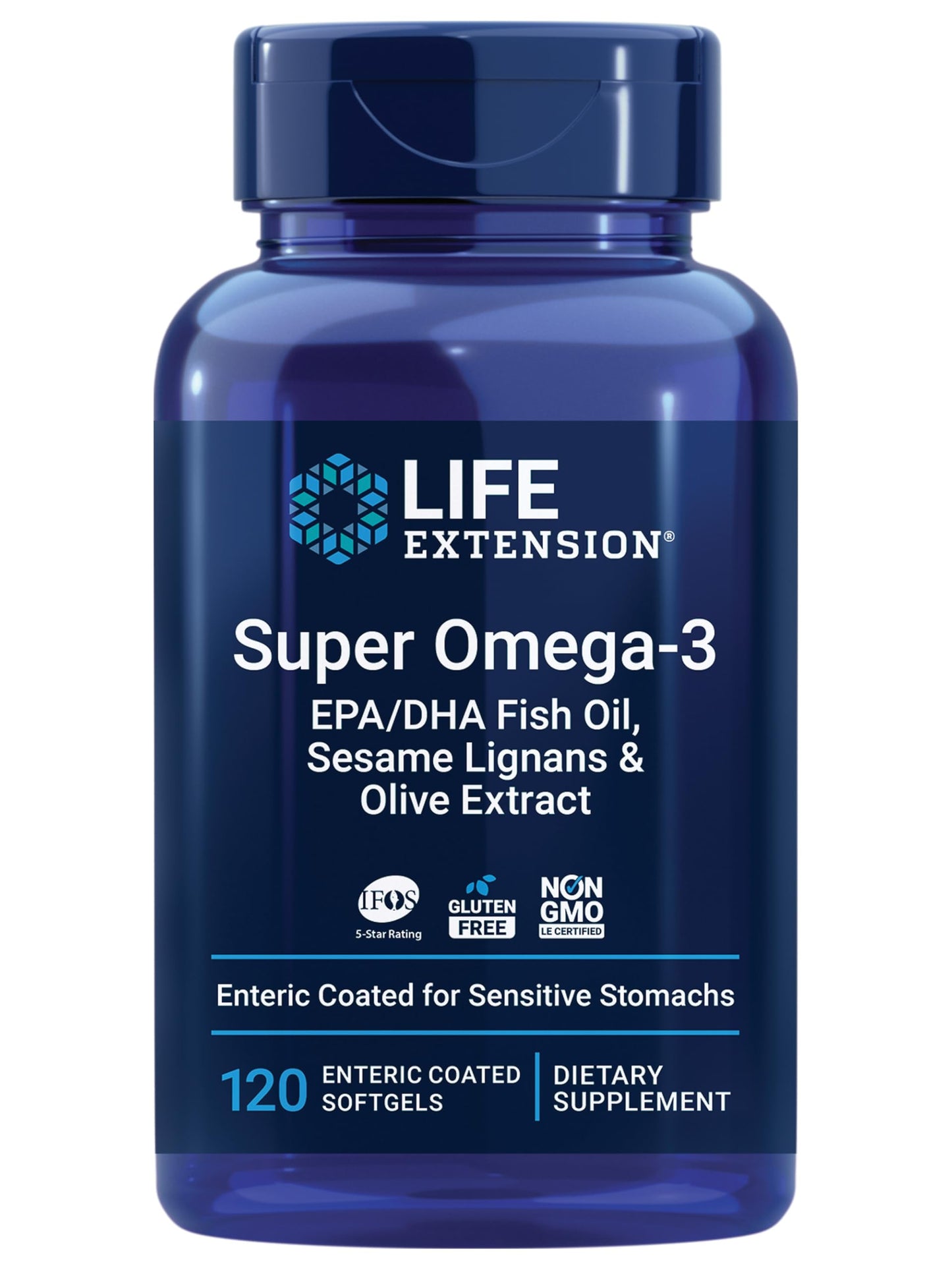 Life Extension Super Omega-3 EPA/DHA Fish Oil with Sesame Lignans & Olive Extract Softgels, 120 Count