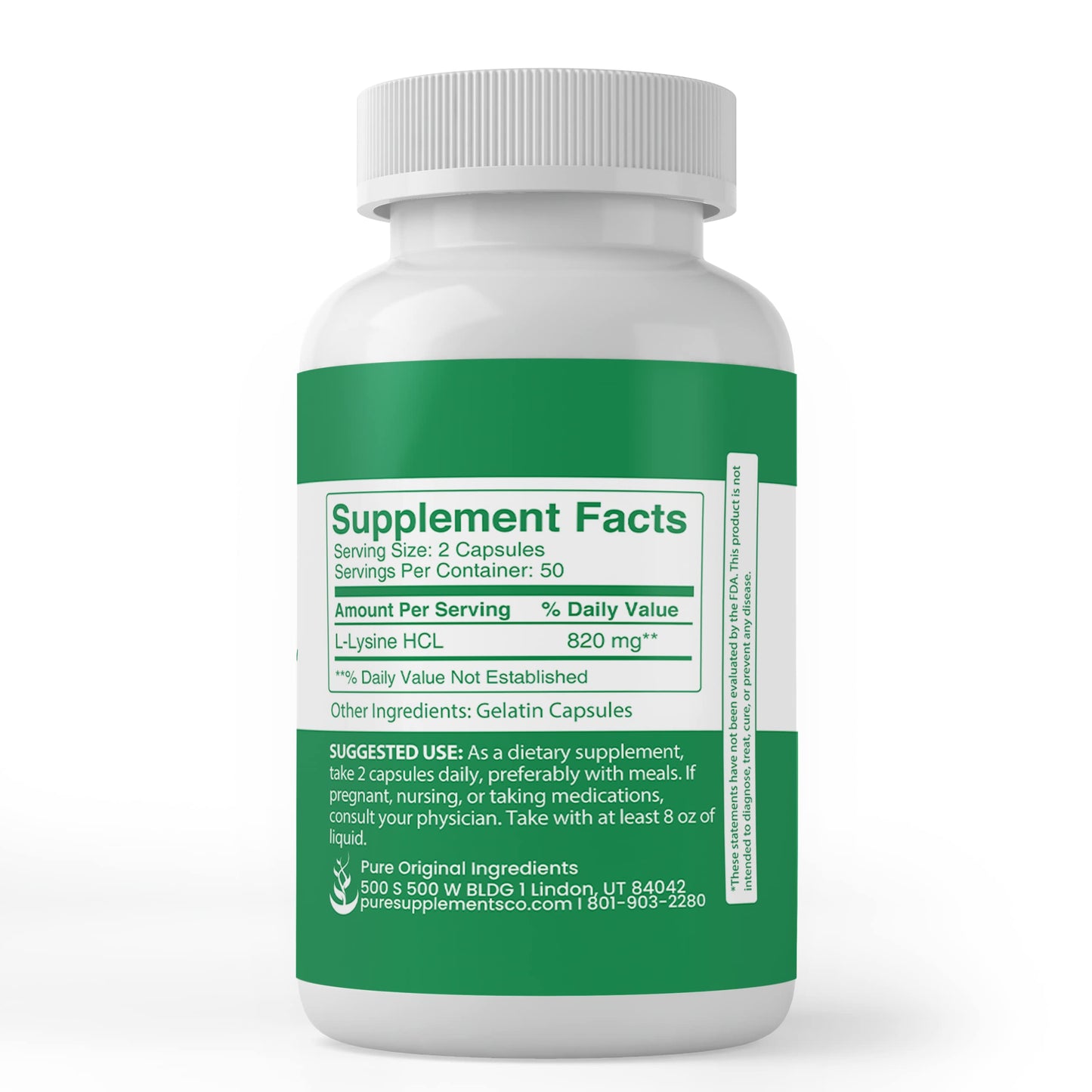 PURE ORIGINAL INGREDIENTS L-Lysine HCL Capsule 100 Count