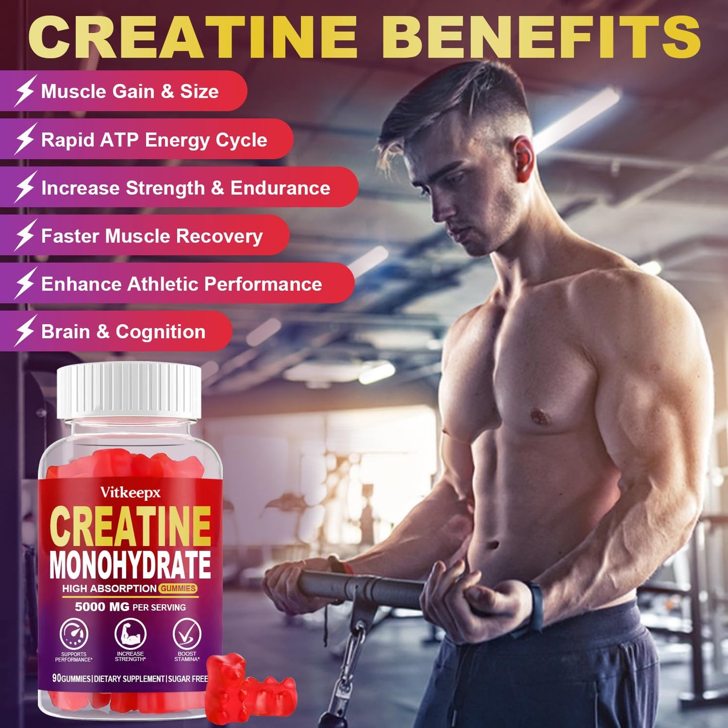 Vitkeepx Creatine Monohydrate Gummies 90 Count