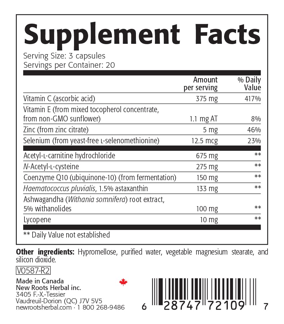 New Roots Herbal Ashwagandha, Selenium, Lycopene and Eight Other Validated Nutraceuticals, 60 Veggie Caps