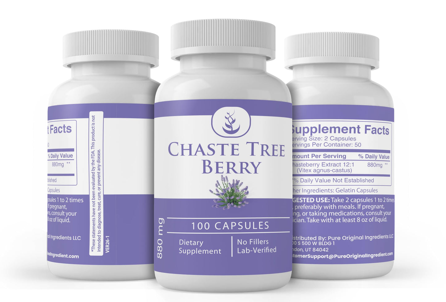 Pure Original Ingredients Chaste Tree Berry Extract Capsules 100 Count