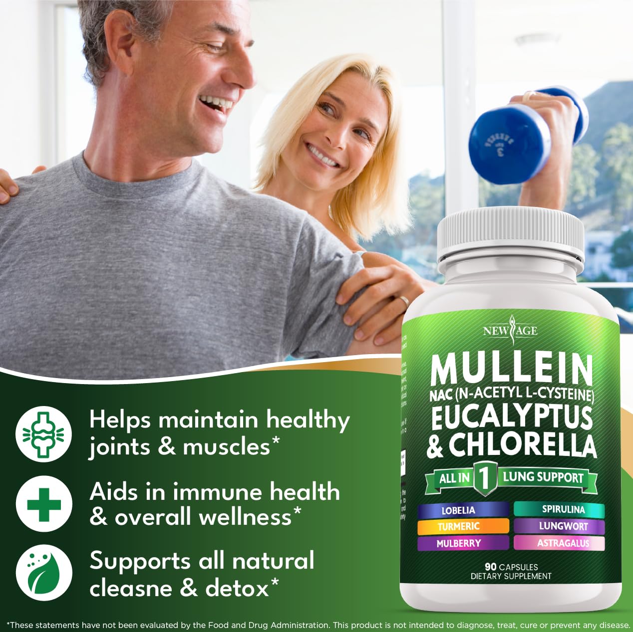 NEW AGE Mullein Leaf Extract for Lungs Cleanse NAC Supplement, Capsules, 270 Count