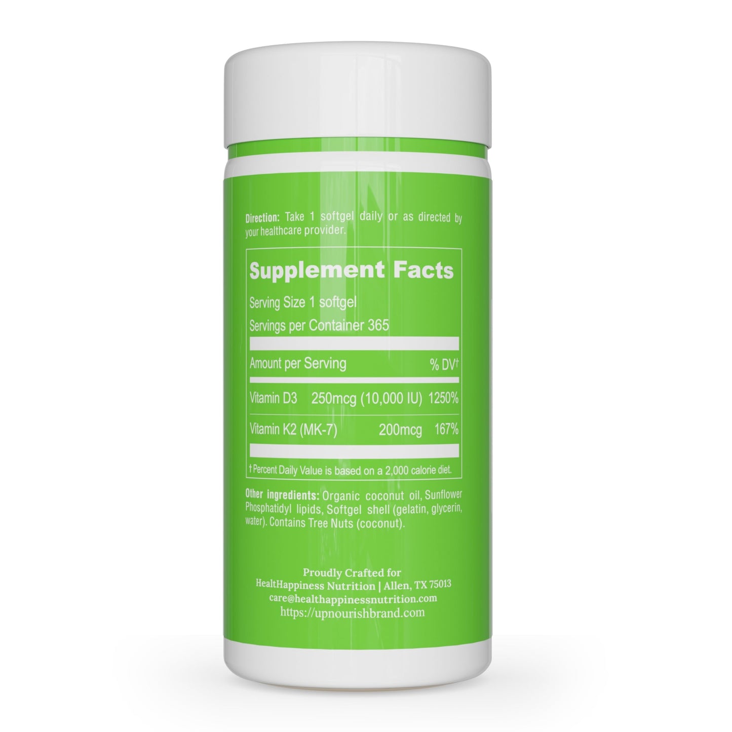 UpNourish Liposomal D3 K2 Vitamin 10000 IU D3 and K2 MK-7 200 mcg Softgels 365