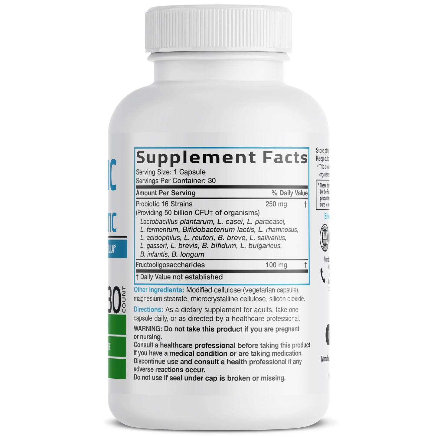Bronson Once Daily Probiotic 50 Billion CFU Plus Prebiotic Daily Maintenance Formula Capsule 30 Count