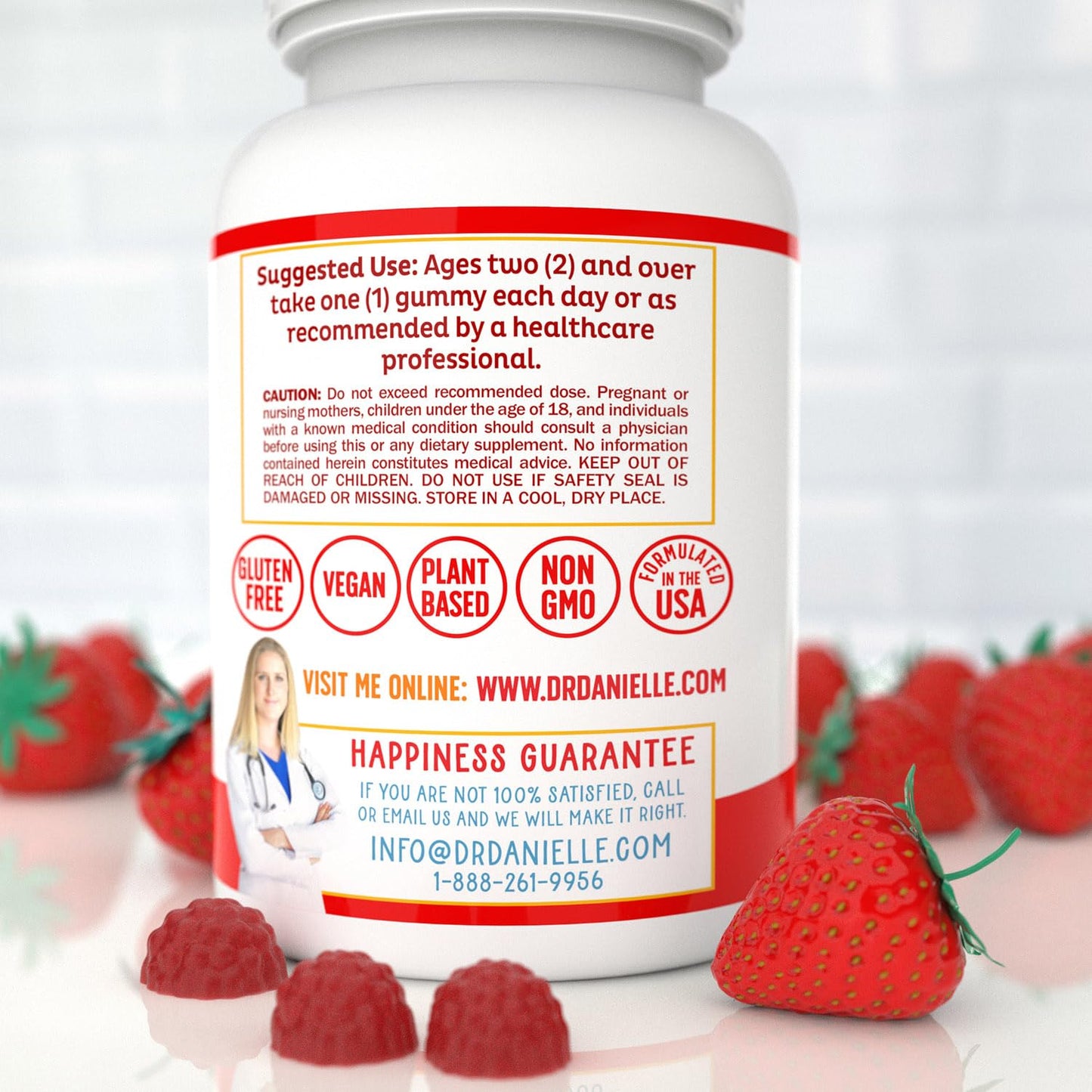 Doctor Danielle Vitamin D3 1000 IU & 250 mcg Vitamin B12, Vegan, Non-GMO, 60 Gummies