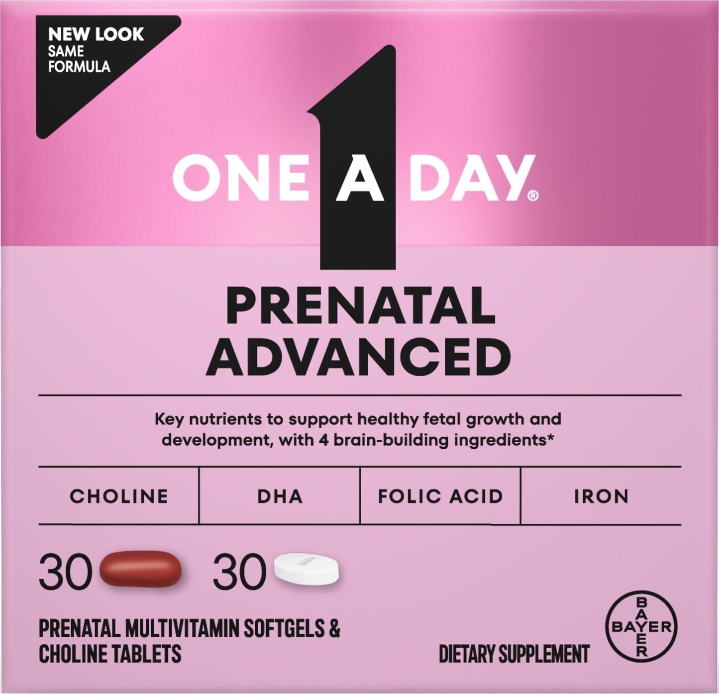 ONE A DAY Prenatal Advanced Prenatal Vitamins with Folic Acid, Choline, DHA & Iron, Gel, Tablet, 60 Count