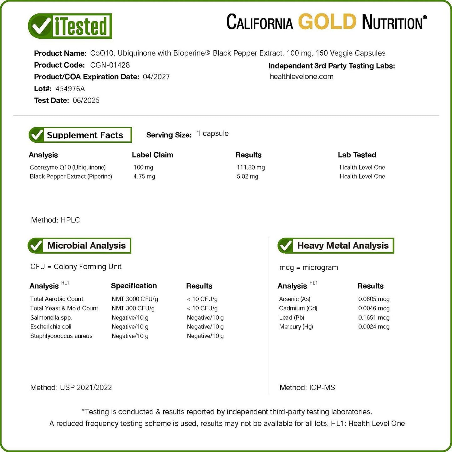 California Gold Nutrition CoQ10 Capsule 150 Veggie Capsules