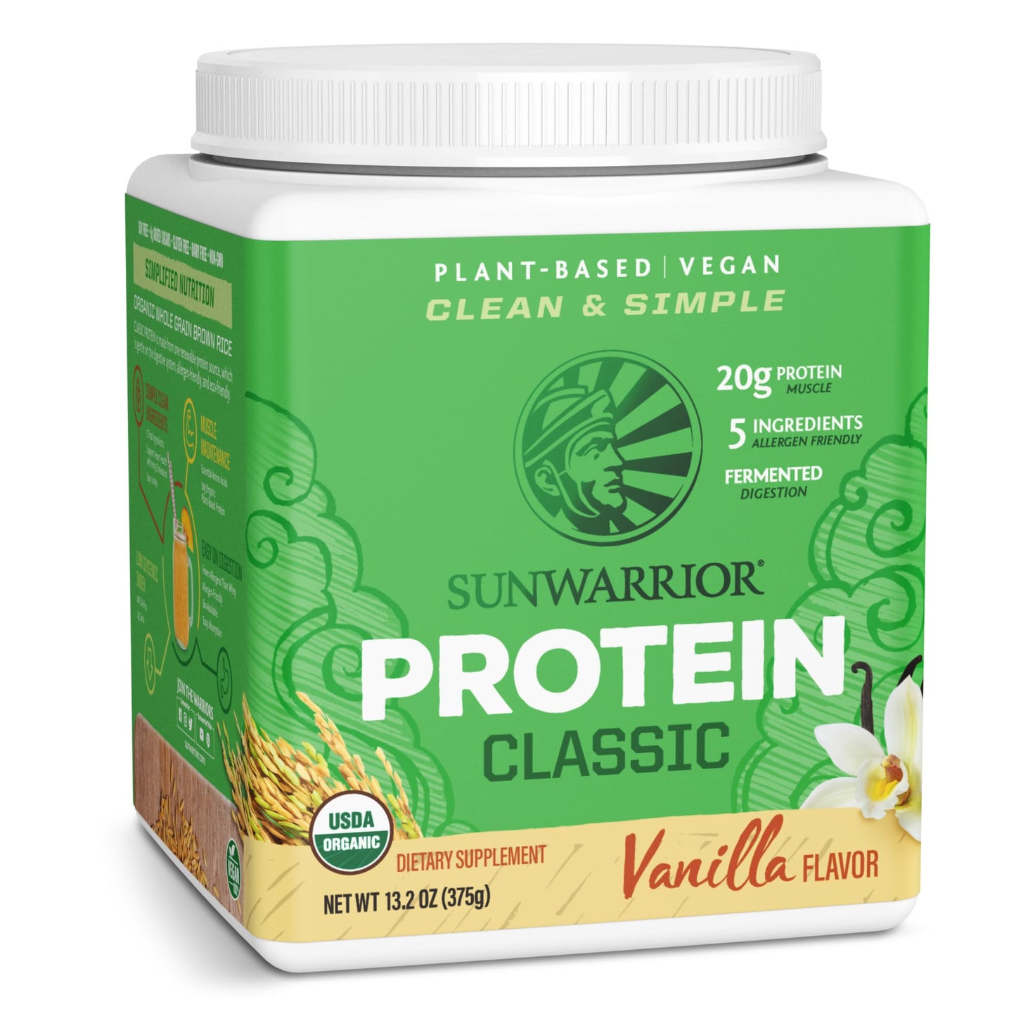 Sunwarrior Organic Classic Vanilla Protein Powder, 13.2 Ounce