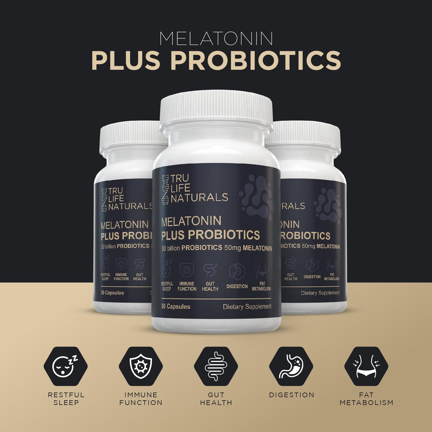 TRULIFE NATURALS Melatonin 50mg Plus Probiotics Capsules, 30 Count