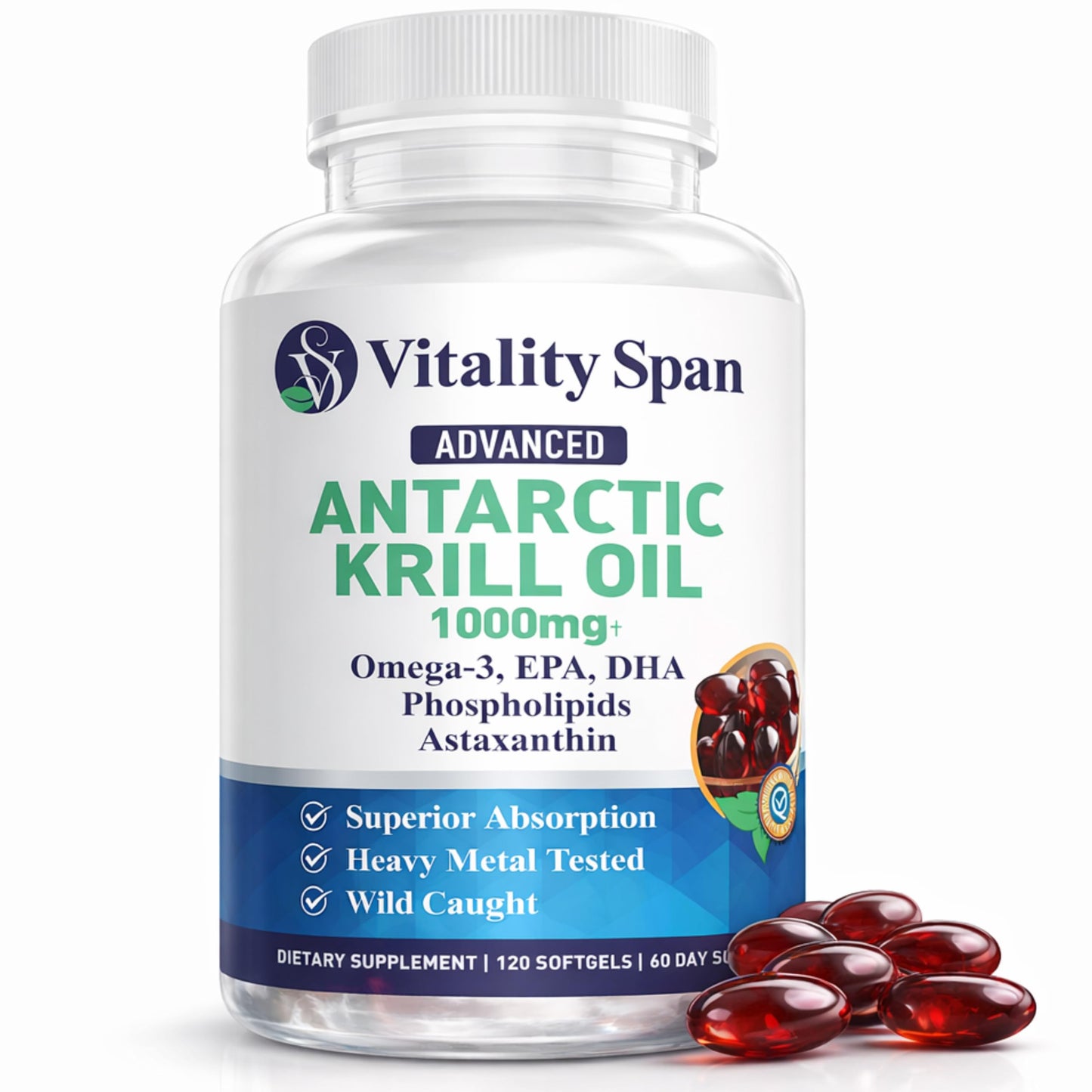 Vitality Span Krill Oil 1000mg Softgels 120 Count