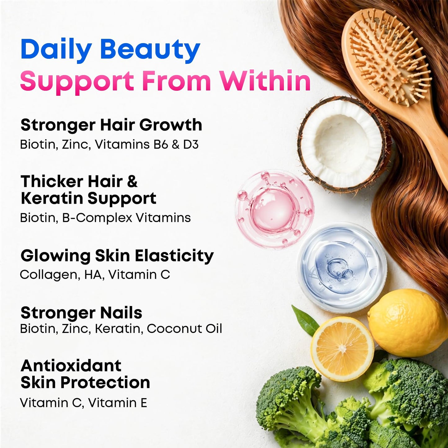 Vazatisi Biotin Gummies 15,000 mcg with Collagen & Keratin – 13-in-1 Hair Skin & Nails Gummies for Women & Men, Hair Growth, Sugar Free Non-GMO, Blueberry, 180 Gummies