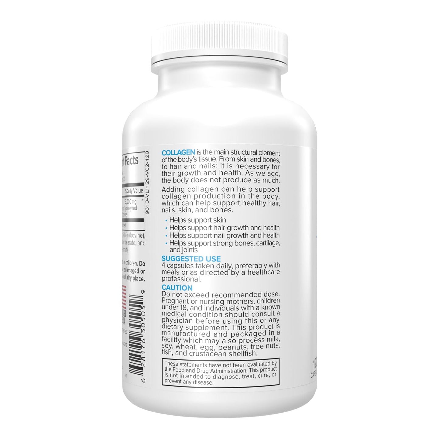Portions Master Collagen Complex 3000mg, Hydrolyzed Bovine Type I & III, Non-GMO, Anti-Aging, Joint, Hair & Nail Support, 120 Capsules