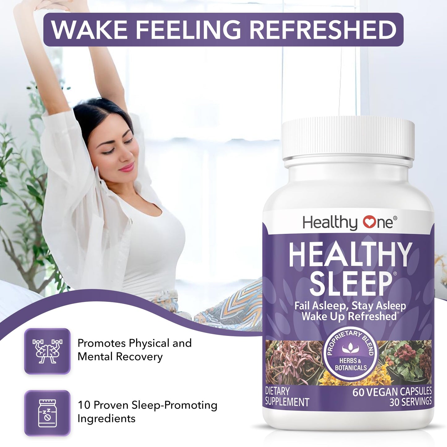 Healthy One Healthy Sleep 10-in-1 Comprehensive Sleep Formula with Melatonin Capsules 60 Count