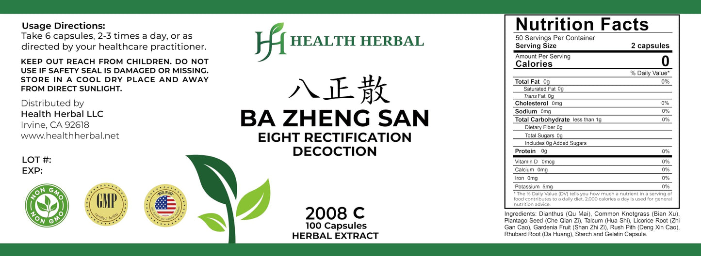 Health Herbal Ba Zheng San/Eight Rectification Decoction Capsule, 100 Capsules