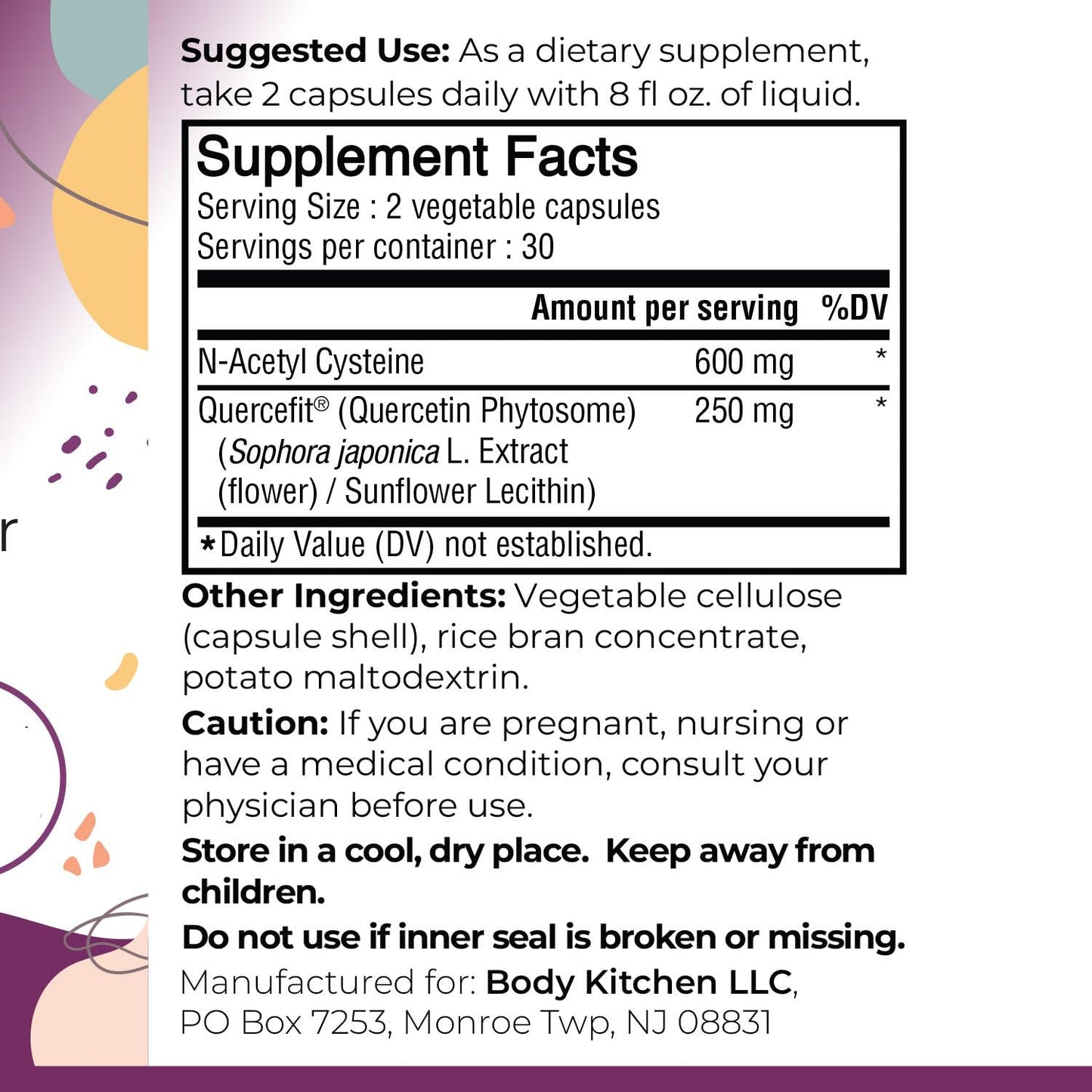 Body Kitchen Mega NAC 600mg N-Acetyl Cysteine with Quercetin Capsule, 2-Pack