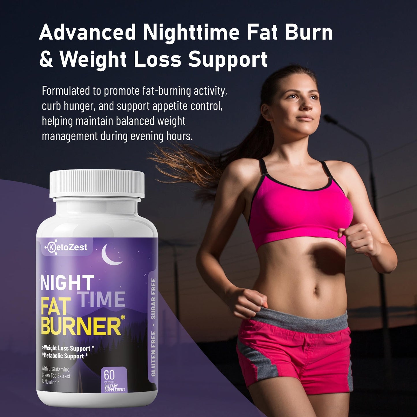 KetoZest Night Time Fat Burner for Weight Loss - Metabolism Booster Nighttime Belly Fat Burn & Natural Appetite Suppressant Supplement for Men Women - Relaxation Weight Control Support Capsule 60