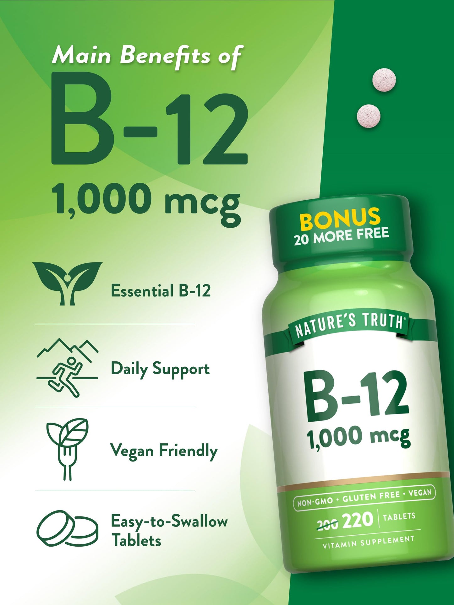 Nature's Truth Vitamin B12 1000 mcg Tablets, 220 Count