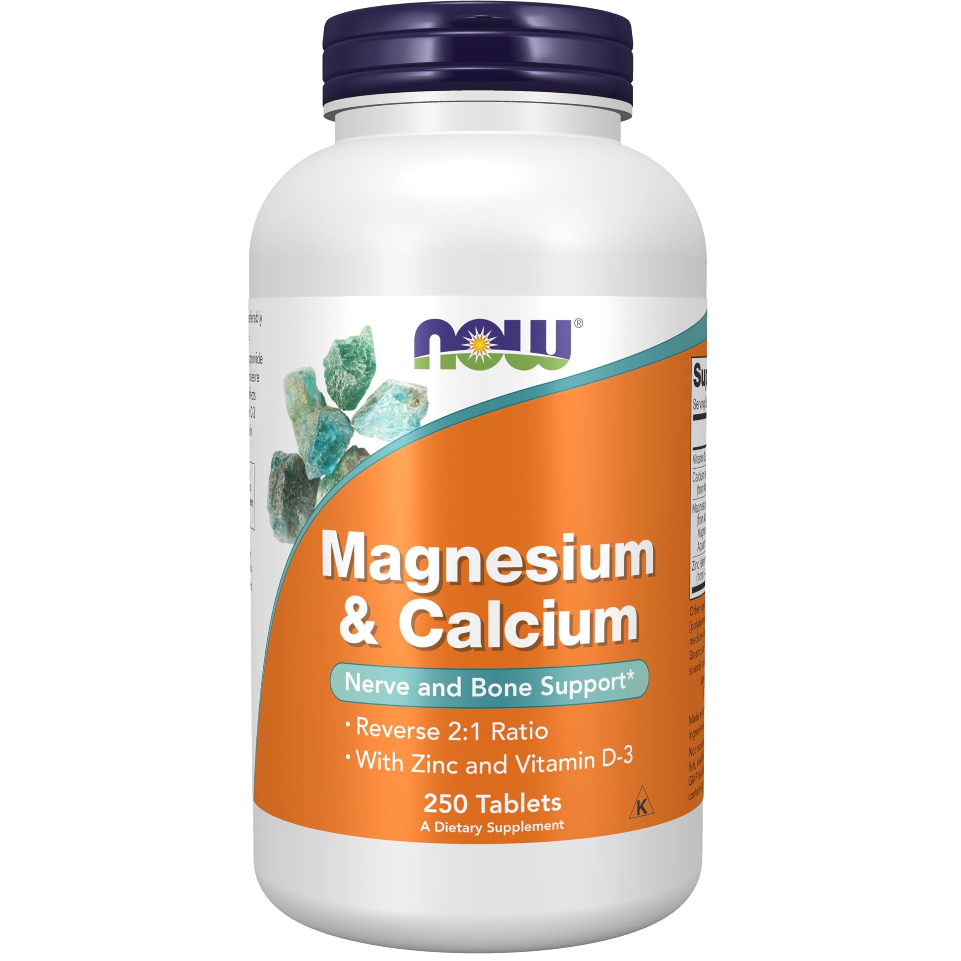 NOW Foods Magnesium & Calcium with Zinc and Vitamin D-3, Nerve and Bone Support, 250 Tablets