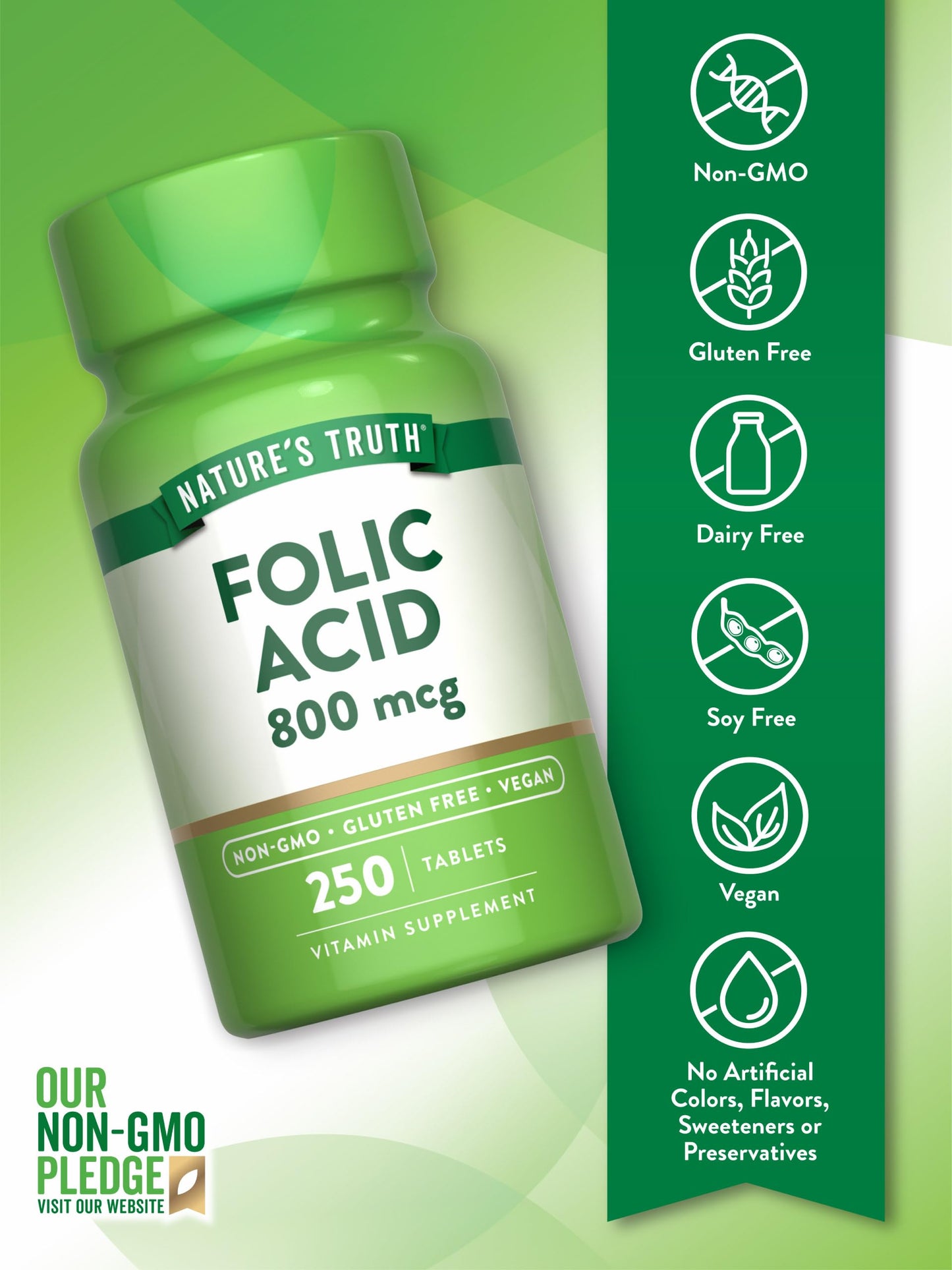 Nature's Truth Folic Acid 800 mcg, 250 Tablets
