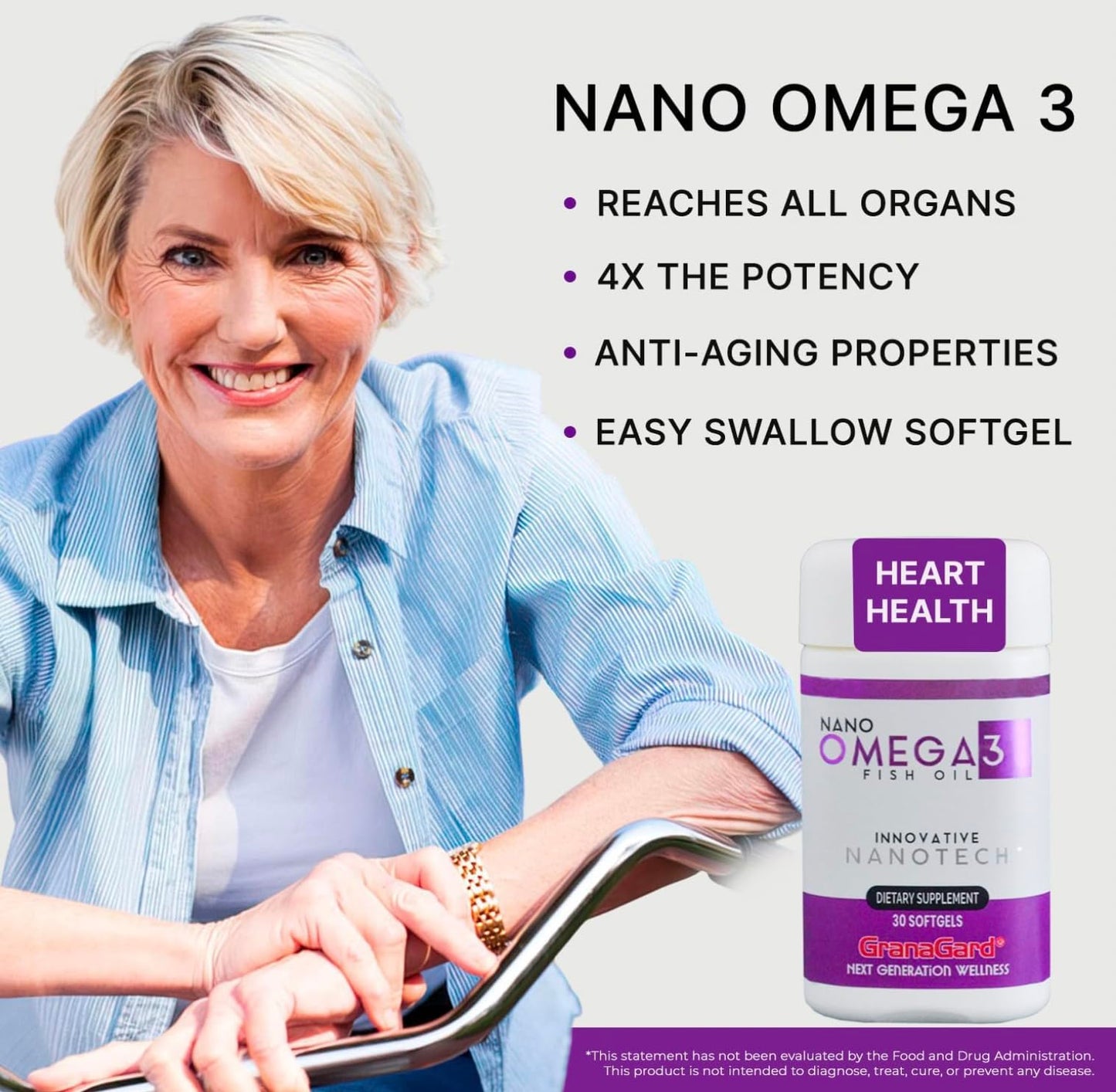 Granagard Nano Omega 3 Softgels, High Potency EPA DHA, No Aftertaste, Easy to Swallow, 60 Count