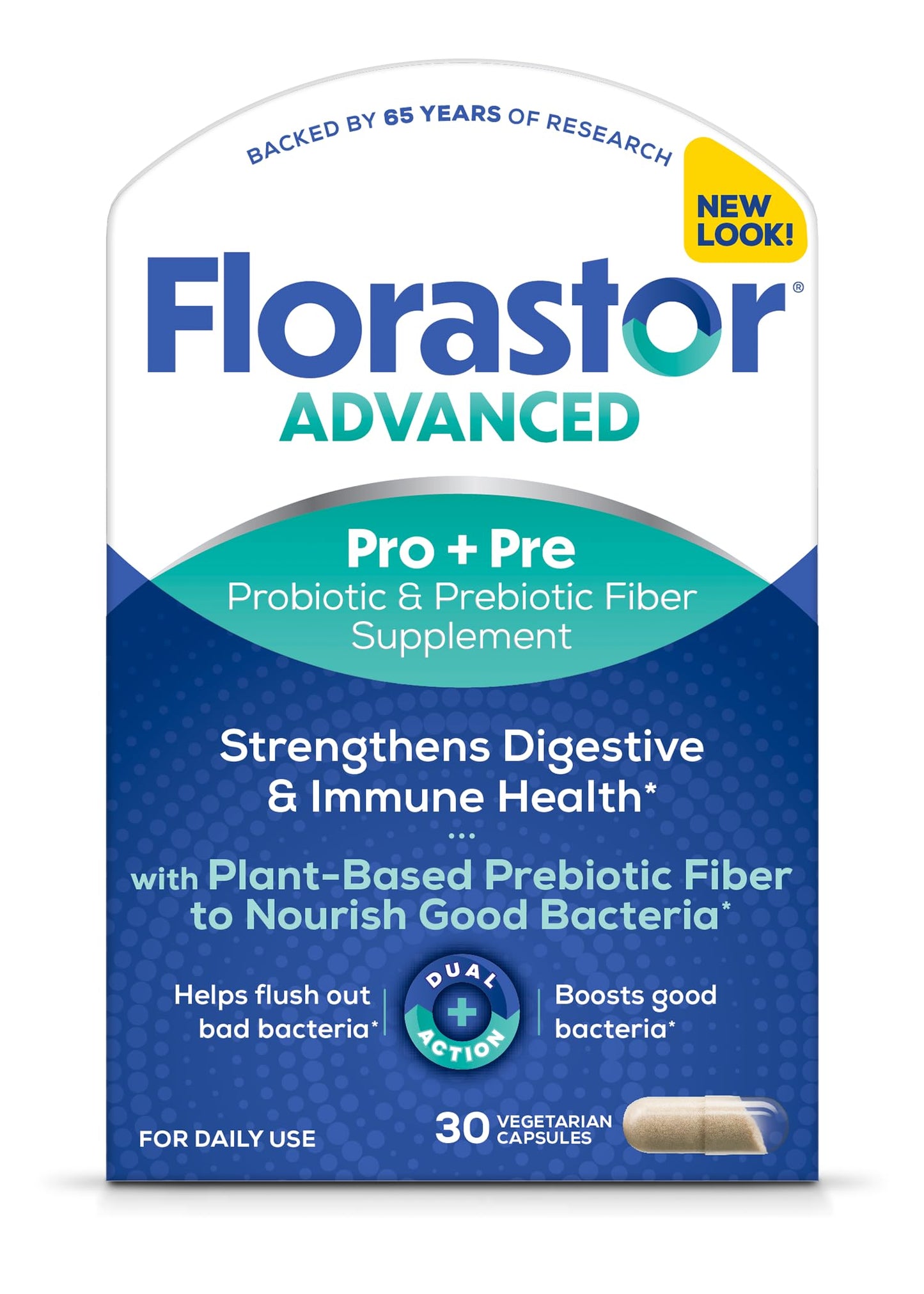 Florastor Advanced Pro+Pre Daily Probiotic and Prebiotic Supplement Capsules 30 Count