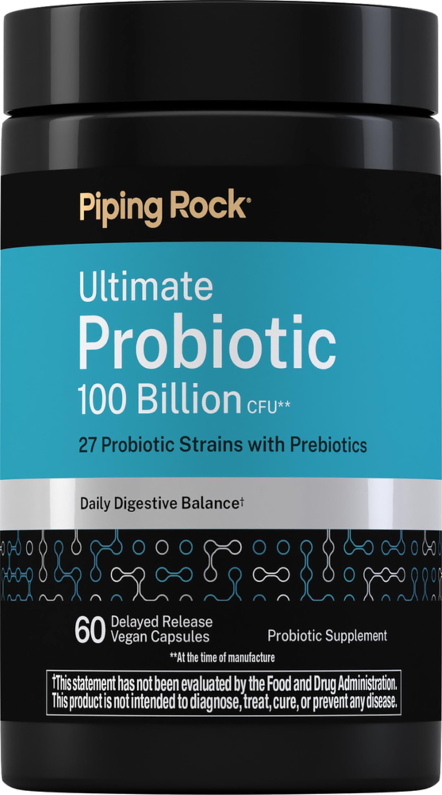 Piping Rock Ultimate Probiotic 100 Billion CFU | 27 Probiotic and Prebiotic Strains for Digestive Balance 60 Capsules