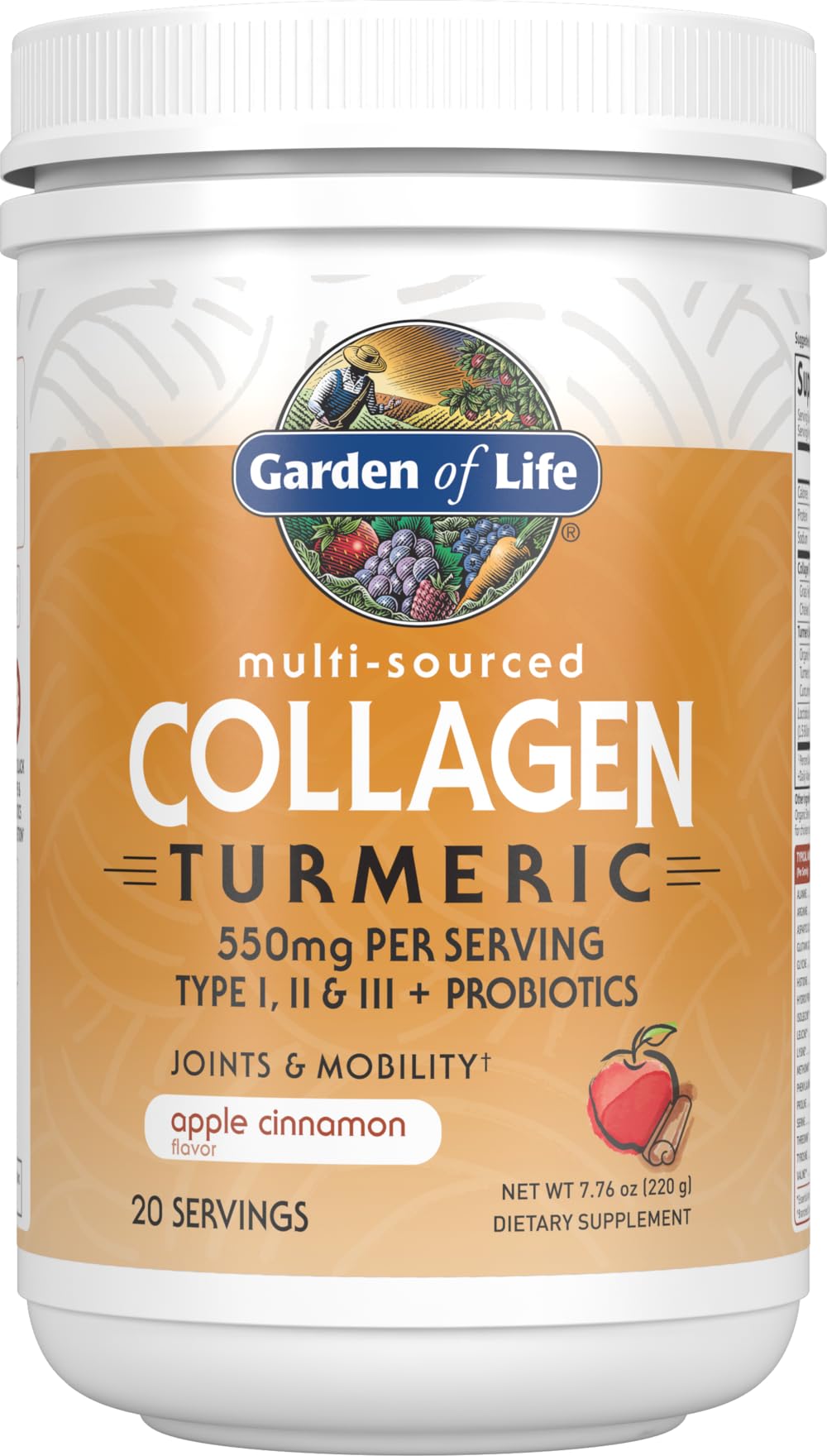 Garden of Life Multi-Sourced Collagen Peptides + Turmeric Powder Apple Cinnamon, 7.8 oz