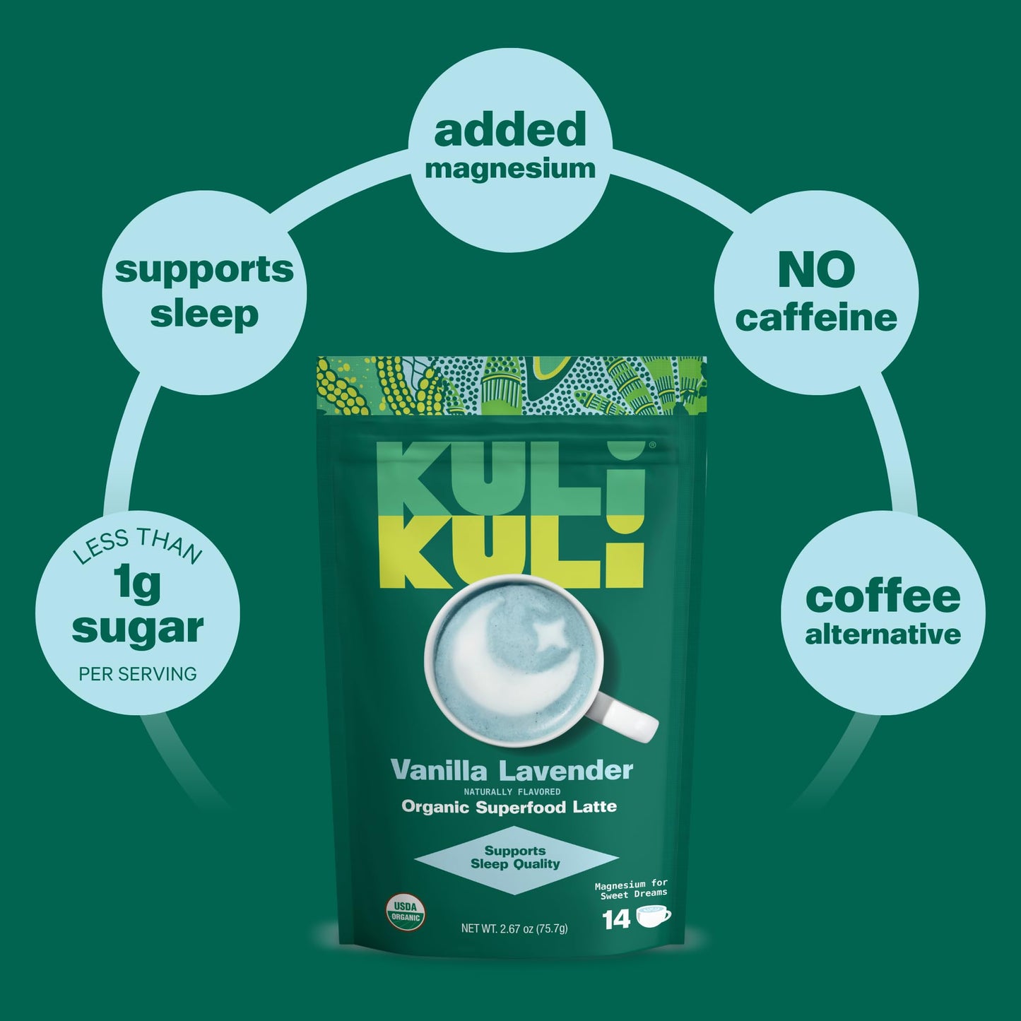 Kuli Kuli Vanilla Lavender Superfood Latte Magnesium Powder 2.67 oz