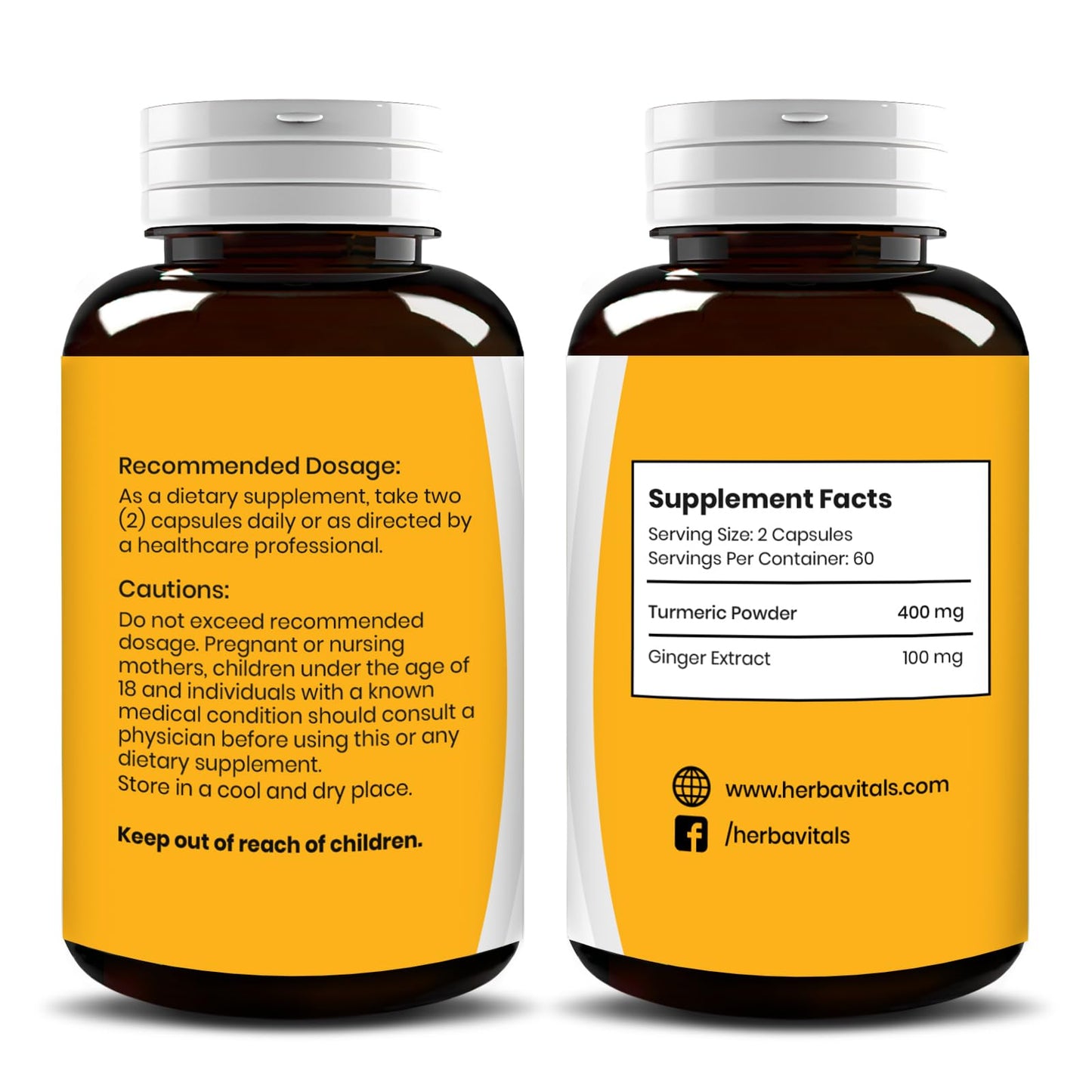 HerbaVitals Turmeric and Ginger Capsules 120 Count