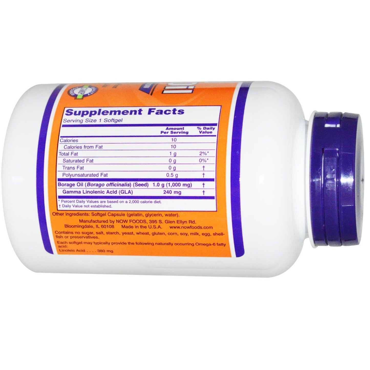 NOW Foods Borage Oil 1000 mg Softgels, 120 Count