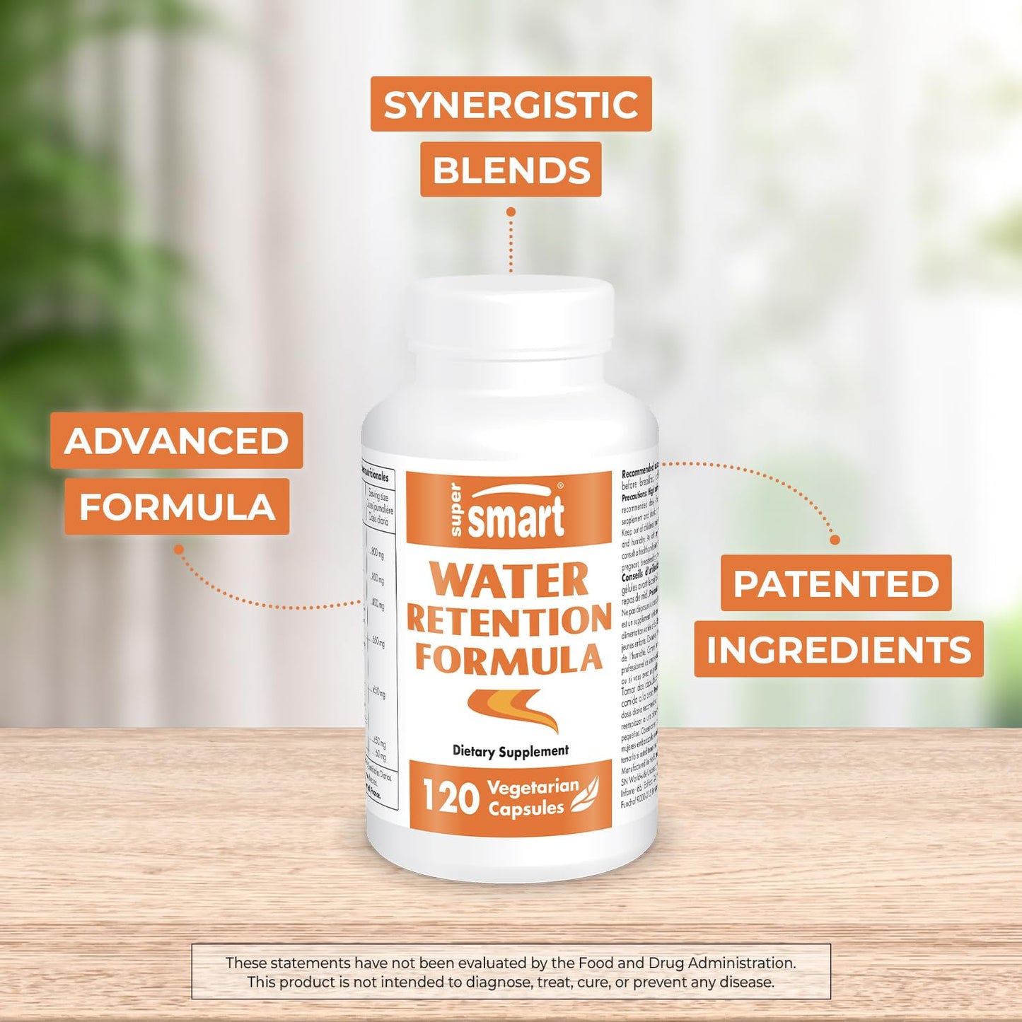 Supersmart Water Retention Formulation (Advanced Complex) - with Dandelion, Guarana, Caffeine, Betalains - Natural Lymphatic Drainage Supplement Capsules, 120