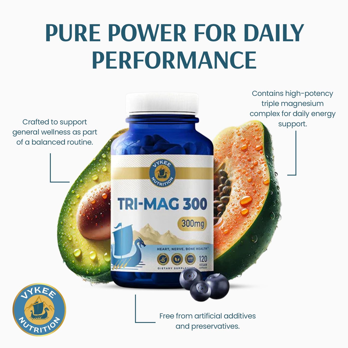 Vykee Nutrition Tri-Mag 300 Triple-Source Magnesium Complex Capsules 120 Count