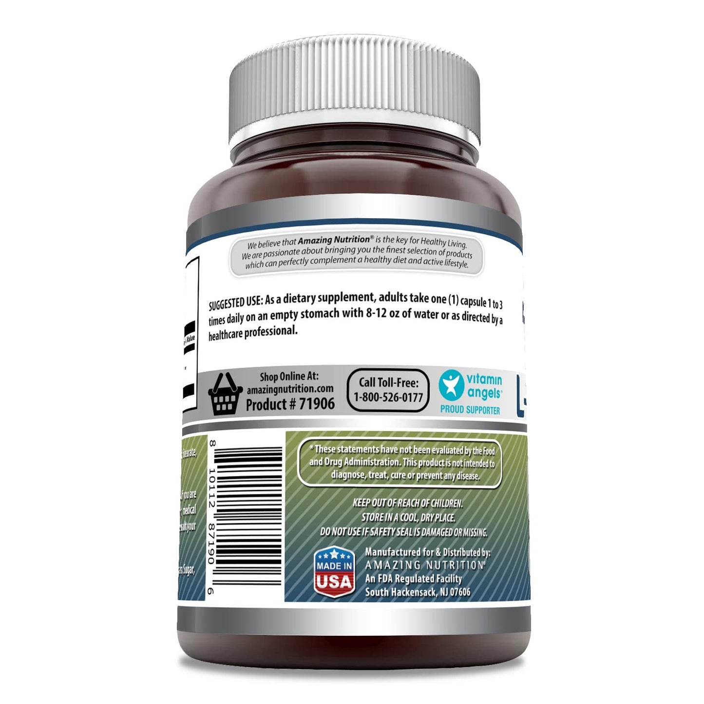 Amazing Nutrition L-Glutamine Amino Acid Supplement 800 mg per serving 180 Capsules