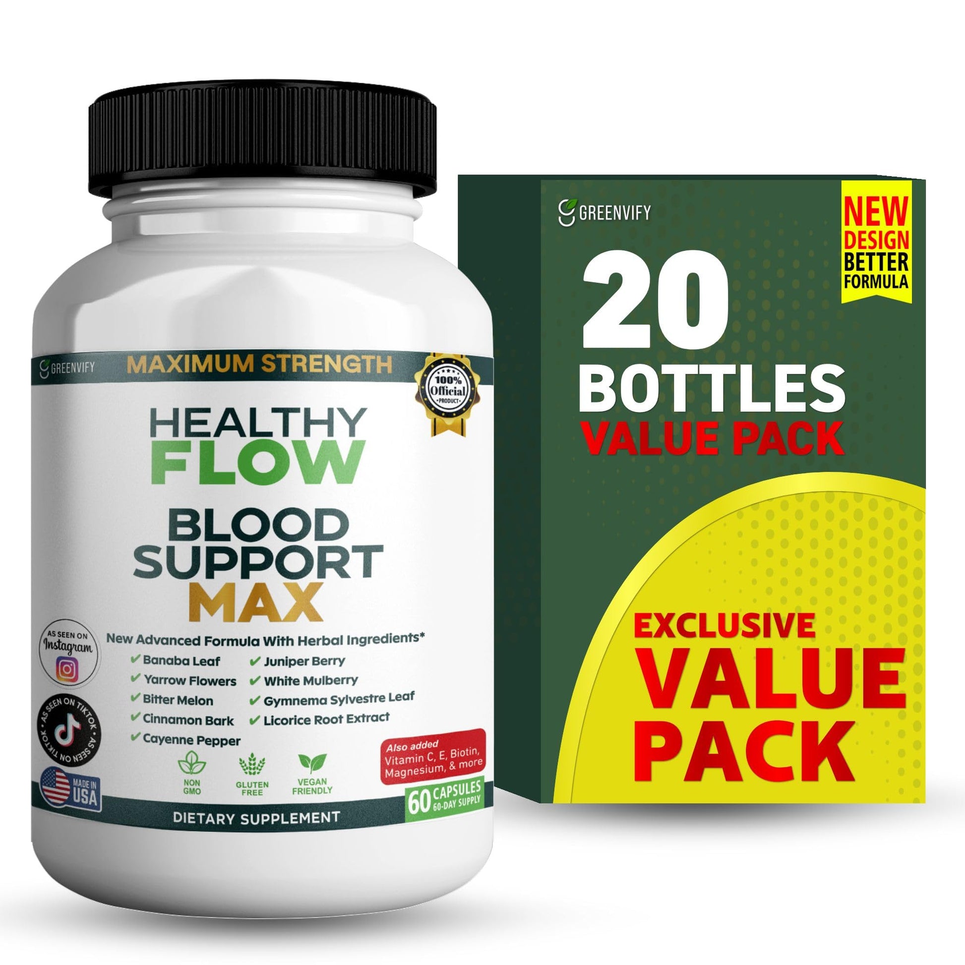 GREENVIFY Healthy Flow Blood Support Max, 60 Capsules