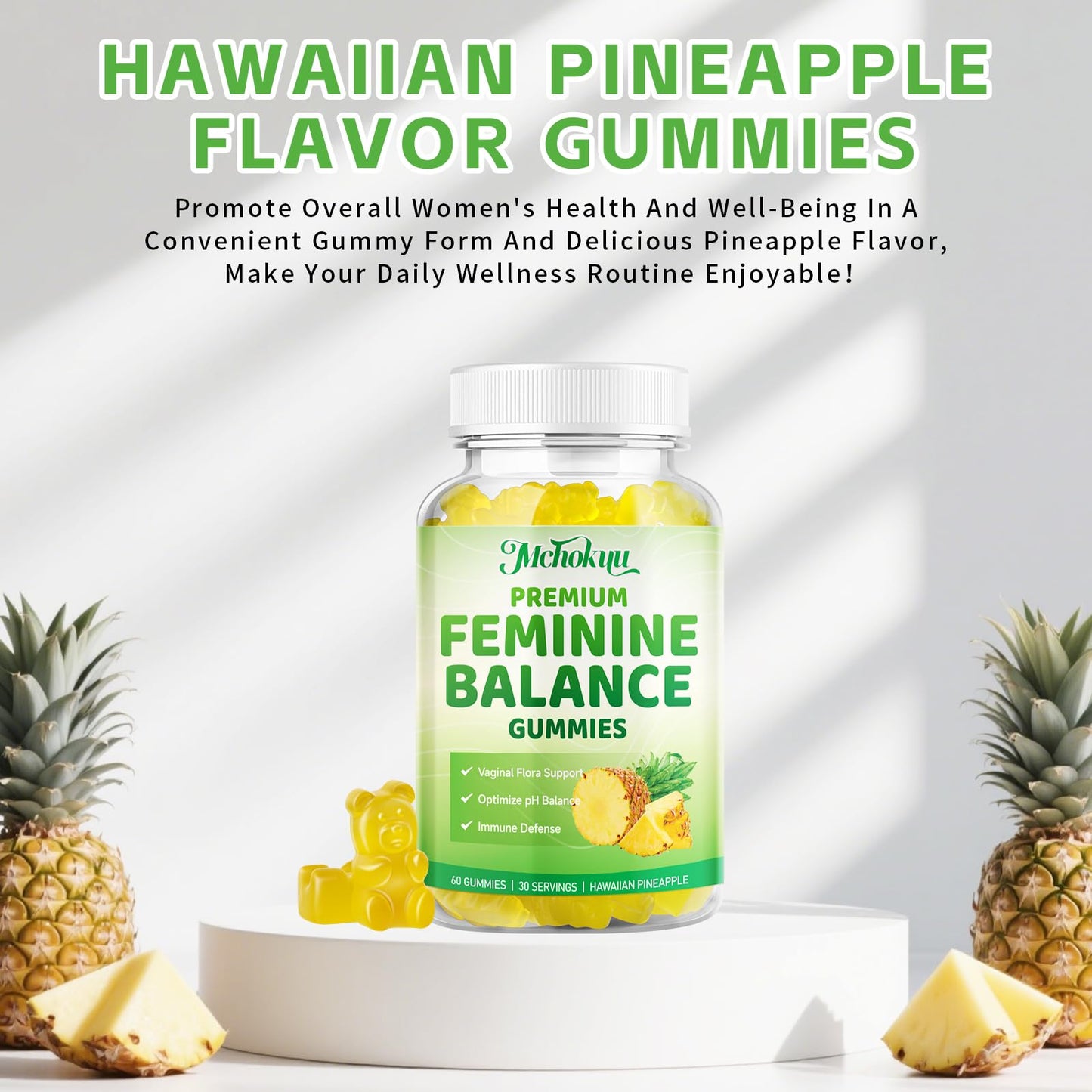 Mchokuu Premium Feminine Balance Gummies for Women pH Balance Support & Immune Health, Sugar Free, Non-GMO, Vegan, Gluten-Free - 60 Gummies