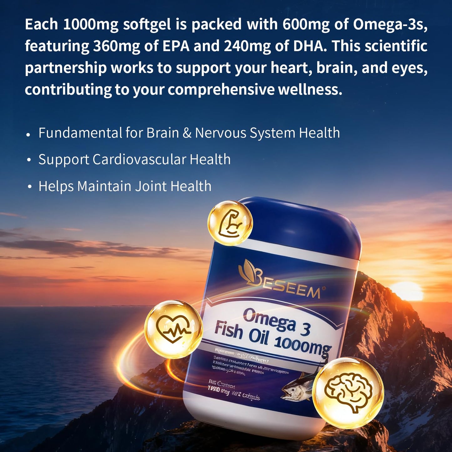 Beseem Omega-3 Fish Oil 1000mg Capsule, 400 Count