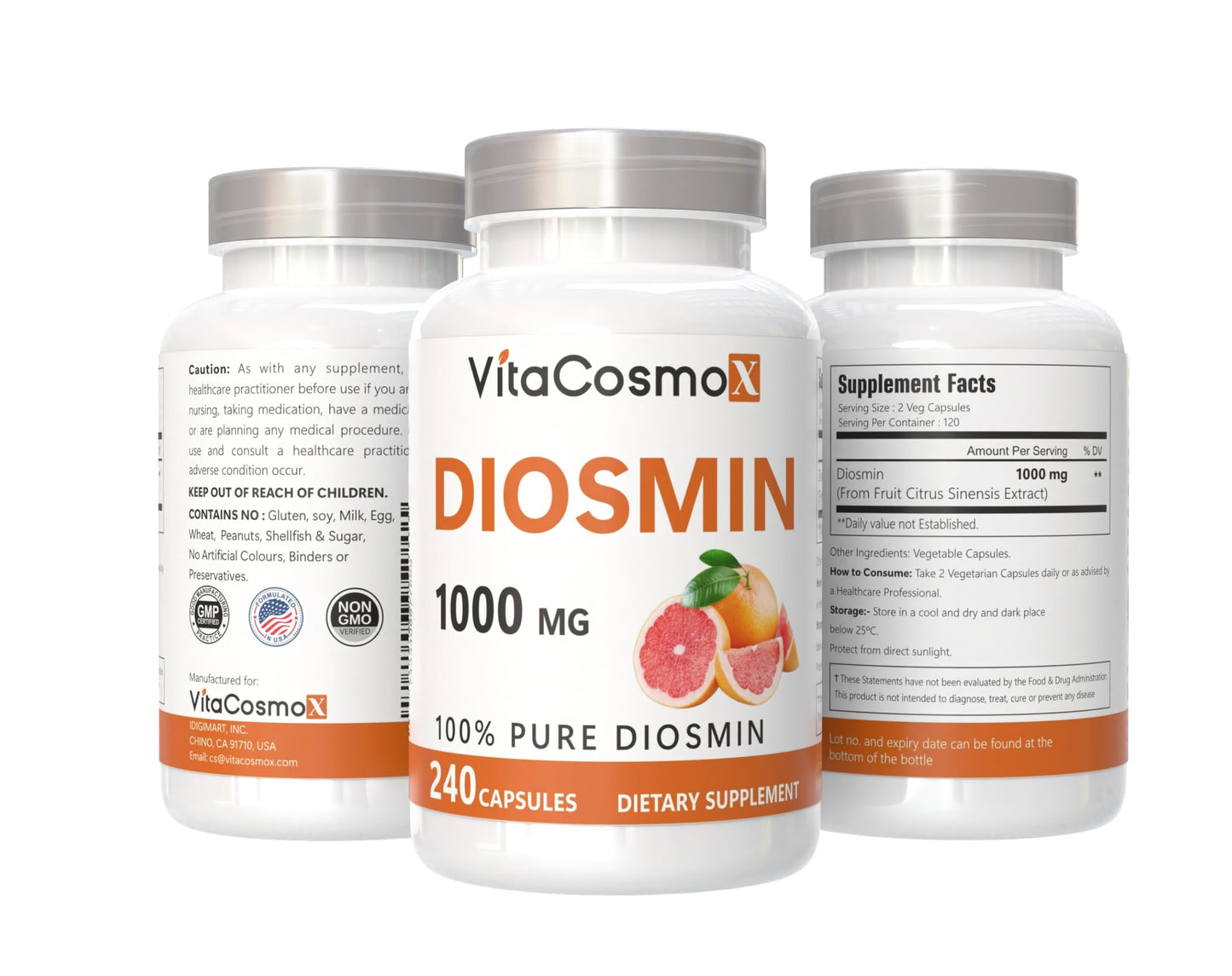 VitaCosmoX Diosmin Capsules, 720 Capsules