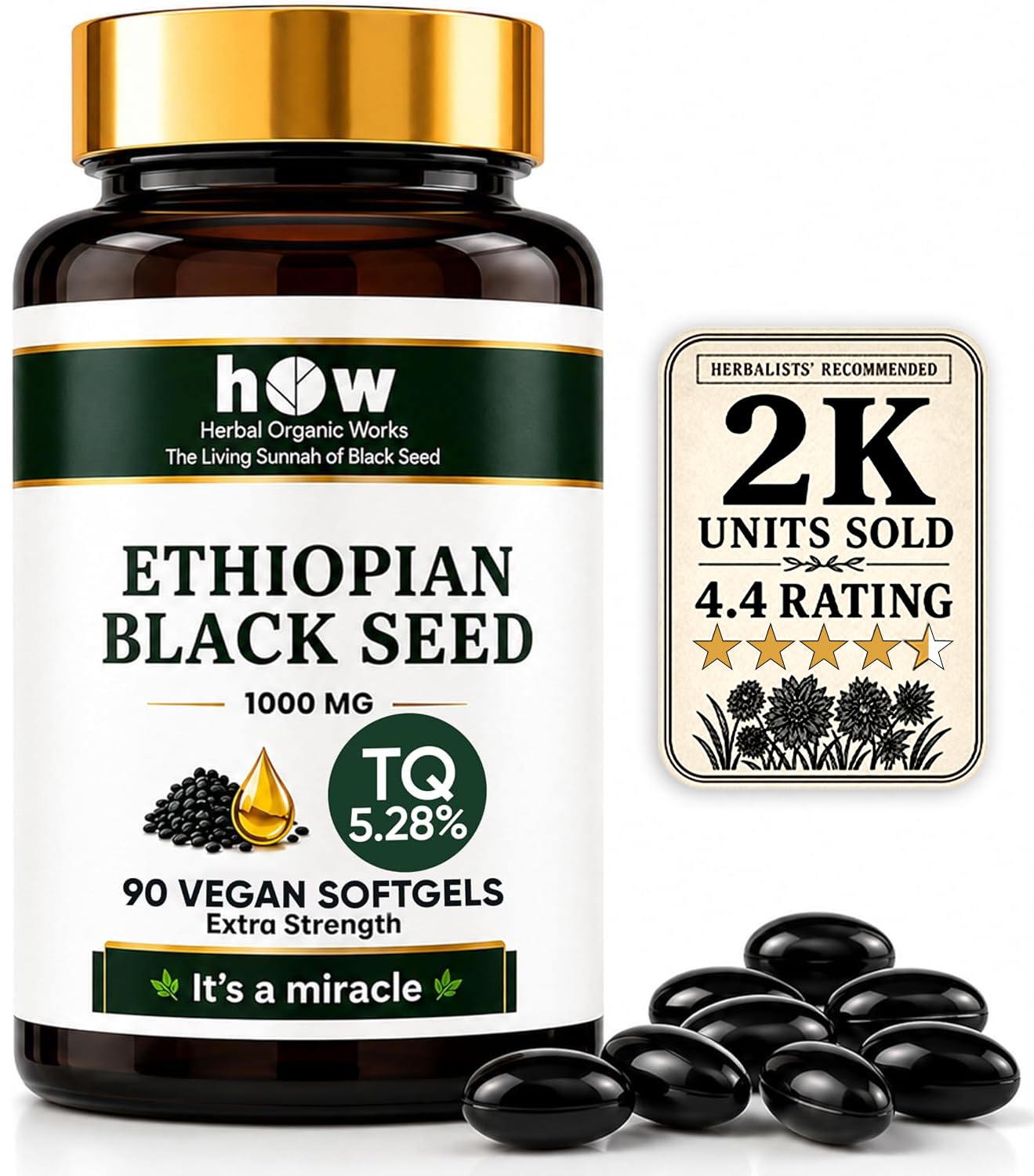 Herbal Organic Works Ethiopian Black Seed Oil Softgels 90 Count