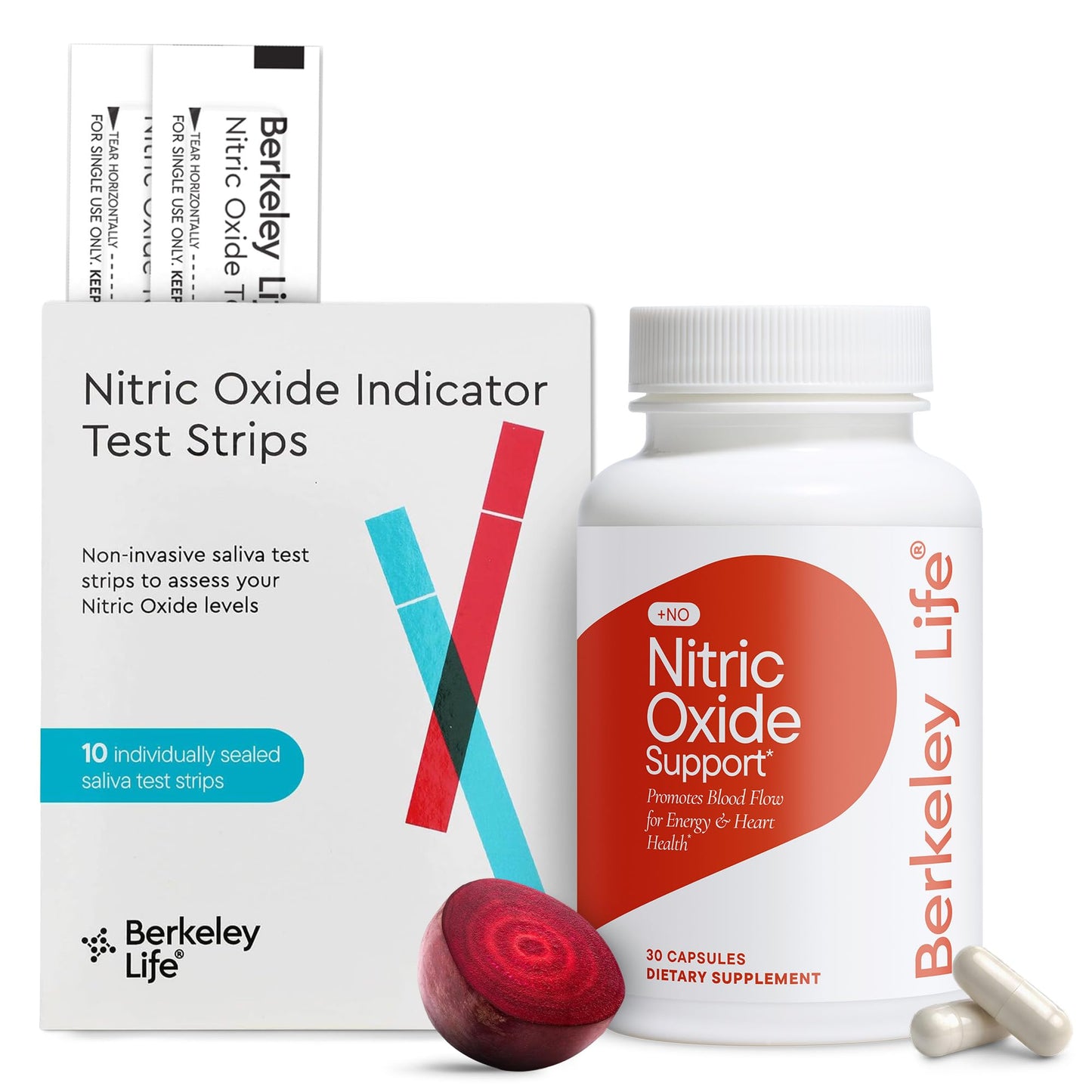 Berkeley Life Nitric Oxide Support Supplement Capsule Bundle - 40 Count (30 Capsules & 10 Test Strips)