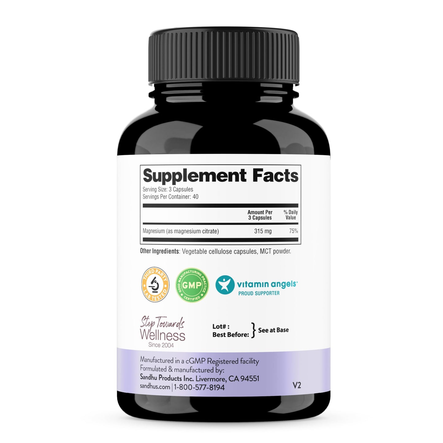 Sandhu's Magnesium Citrate Highly Absorbable Gluten, Soy Diary Free No Fillers 120 Vegetarian Capsules