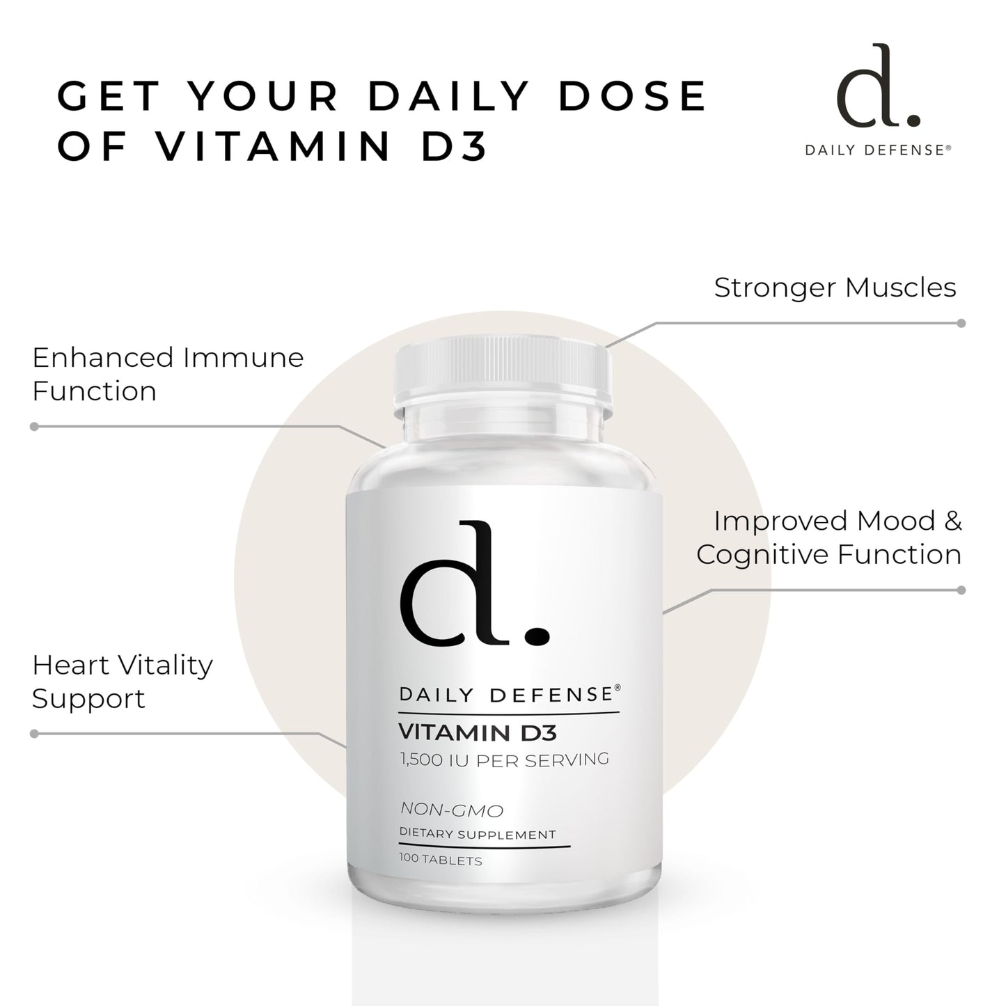 Daily Defense Vitamin D3 1500 IU Tablets, 100 Tablets