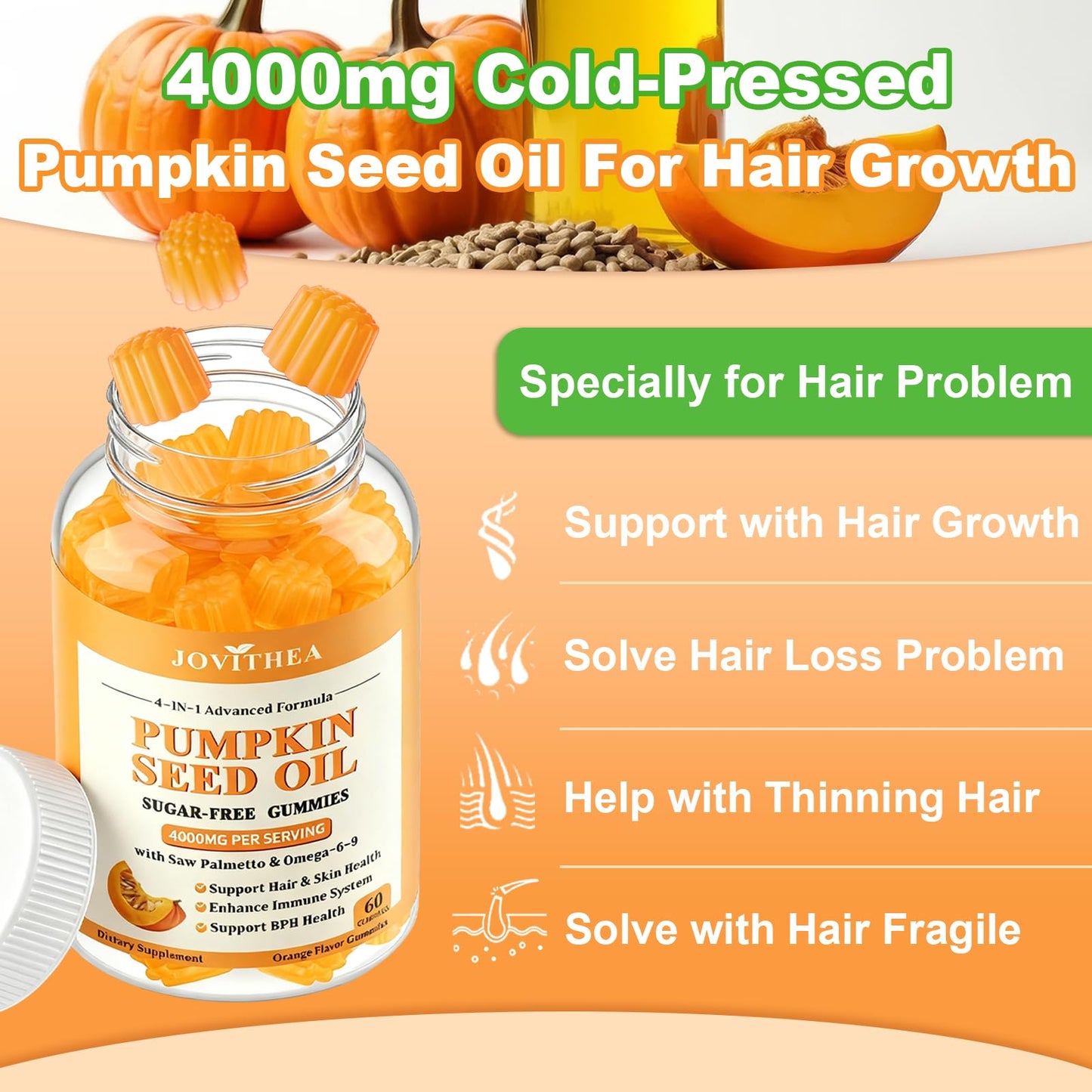 JOVITHEA Pumpkin Seed Oil Gummies with Saw Palmetto 120 Gummies