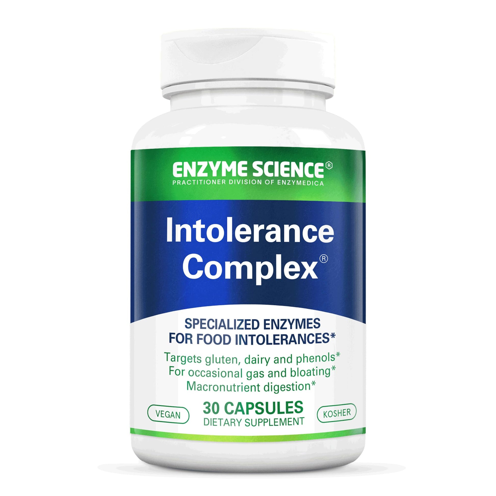 Enzyme Science Intolerance Complex Digestive Enzyme Supplement for Women & Men, Enzymes for Digestion, Gut Health & Food Intolerances, Targets Gluten & Lactose, Helps Gas & Bloating, Vegan, 30 Capsules