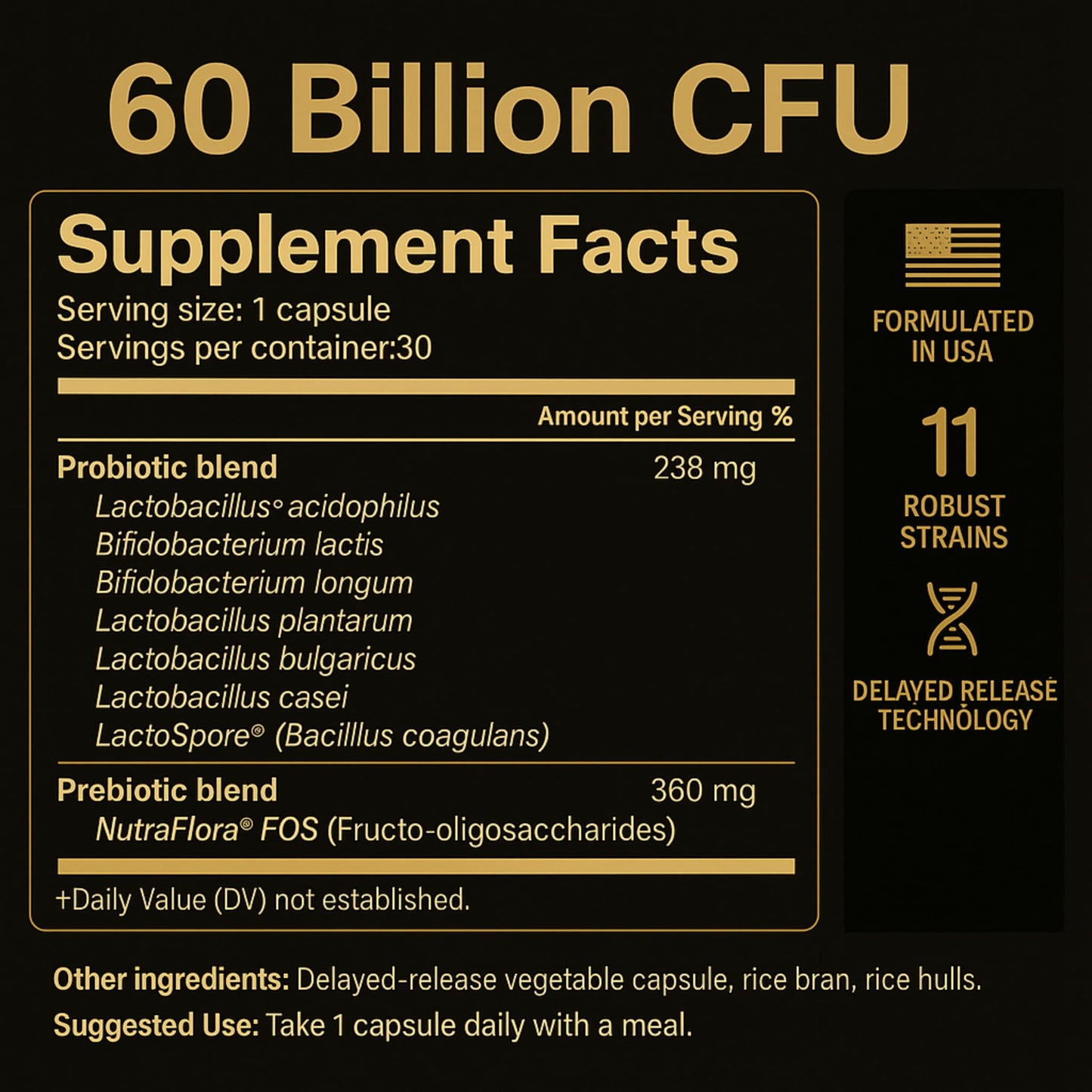 Grow Vitamin Deep Immune Probiotic and Prebiotic Supplement Capsule, 60 Billion CFUs