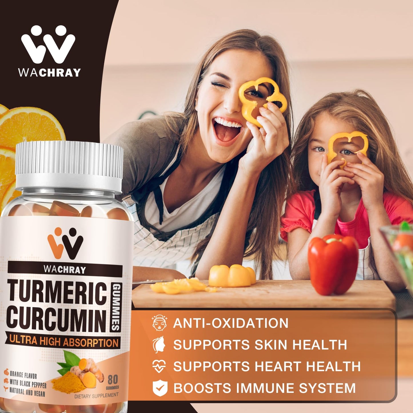 WACHRAY Turmeric Curcumin Gummies with Ginger & Black Pepper Extract, 160 Gummies